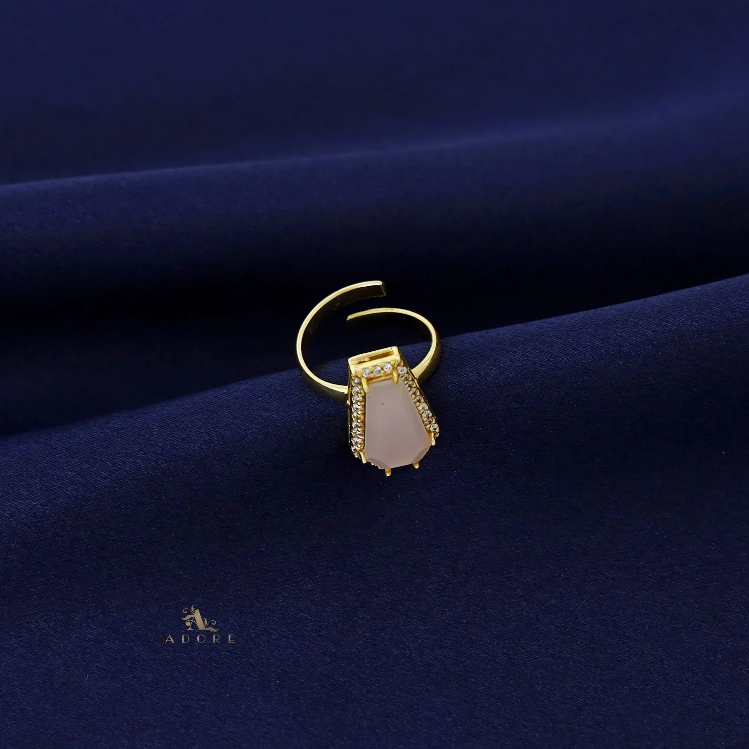 Golden Hexagon Glossy Stone Ring - Image 6