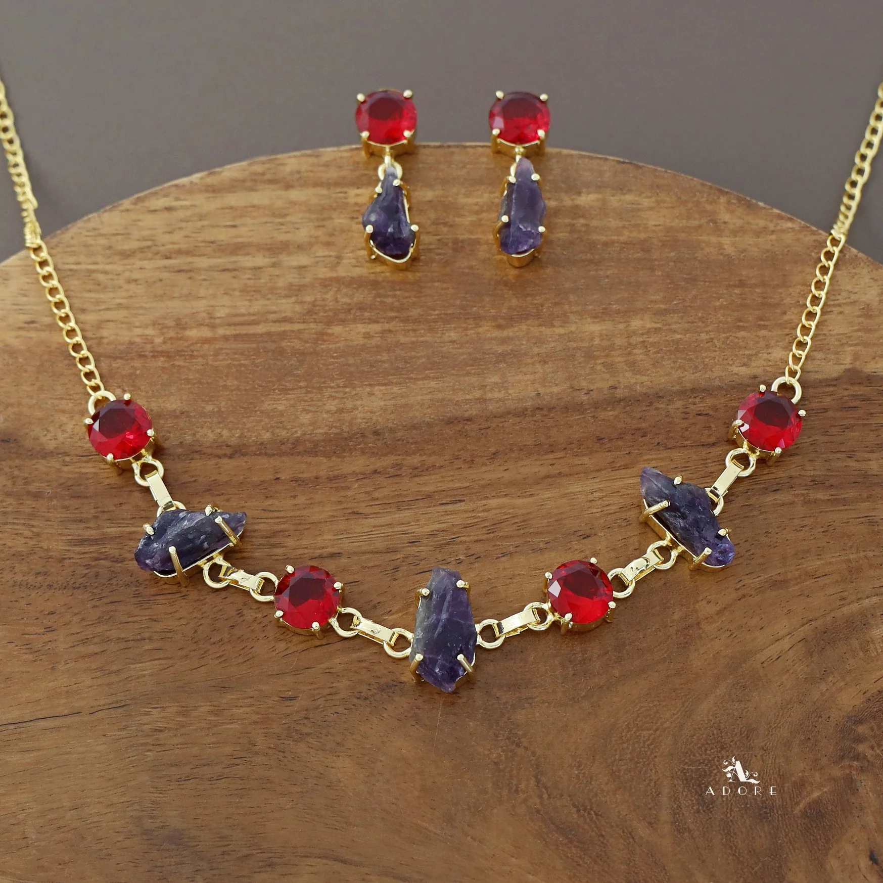 Raw Stone + Glossy Claw Neckpiece With Earring - Image 2