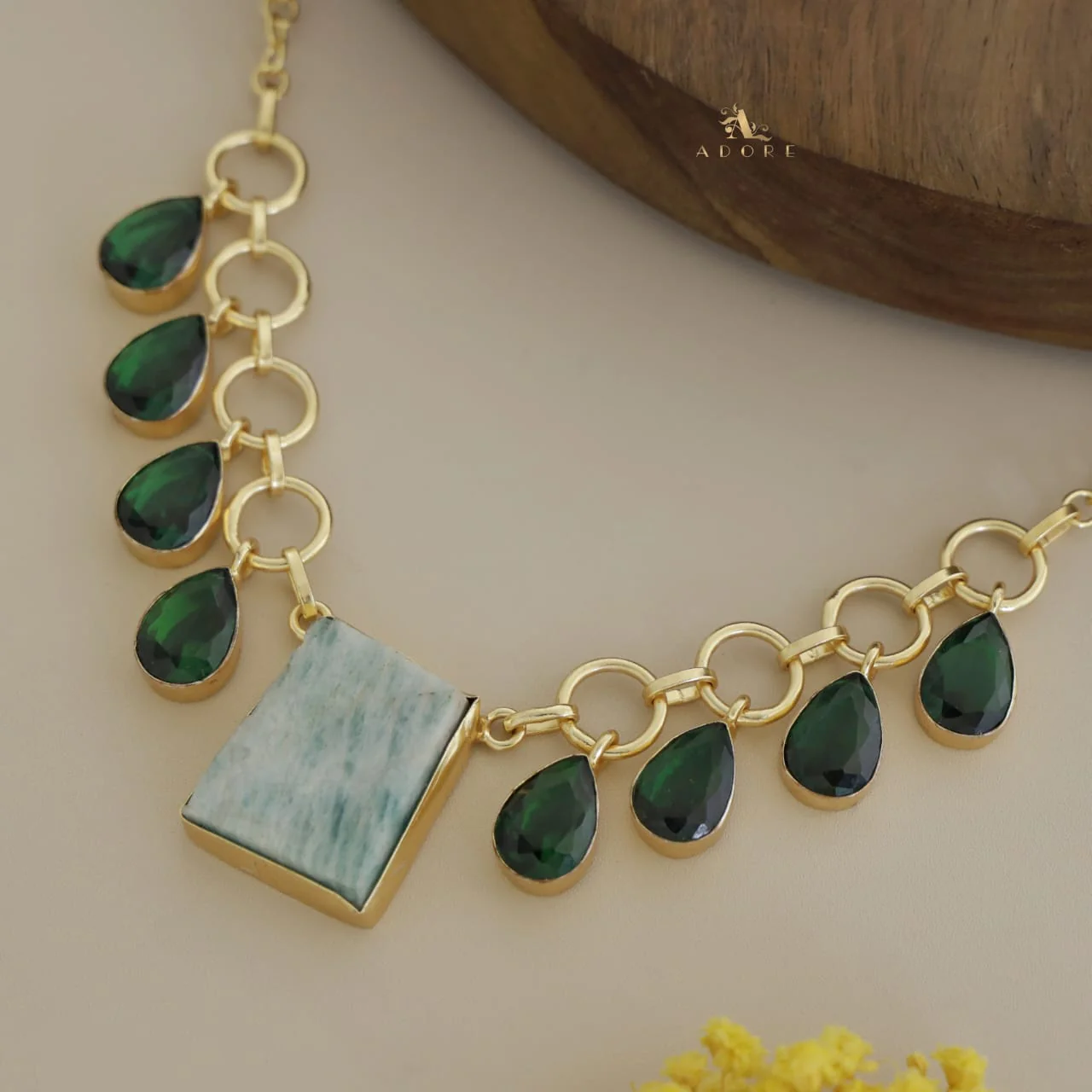 Golden Raw Stone + Round Glossy Drops Neckpiece - Image 4