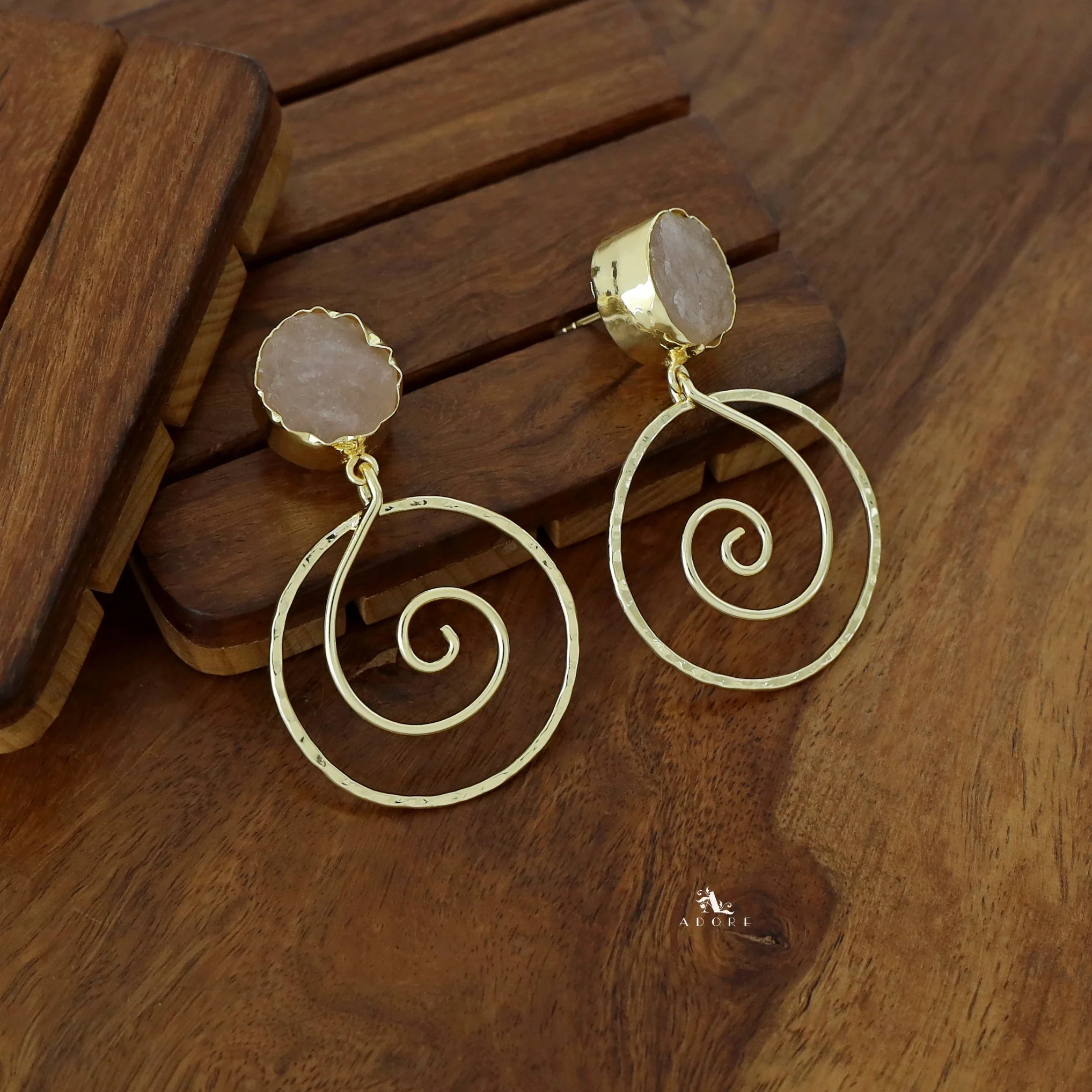 Golden Raw Stone Spiral Earring - Image 13
