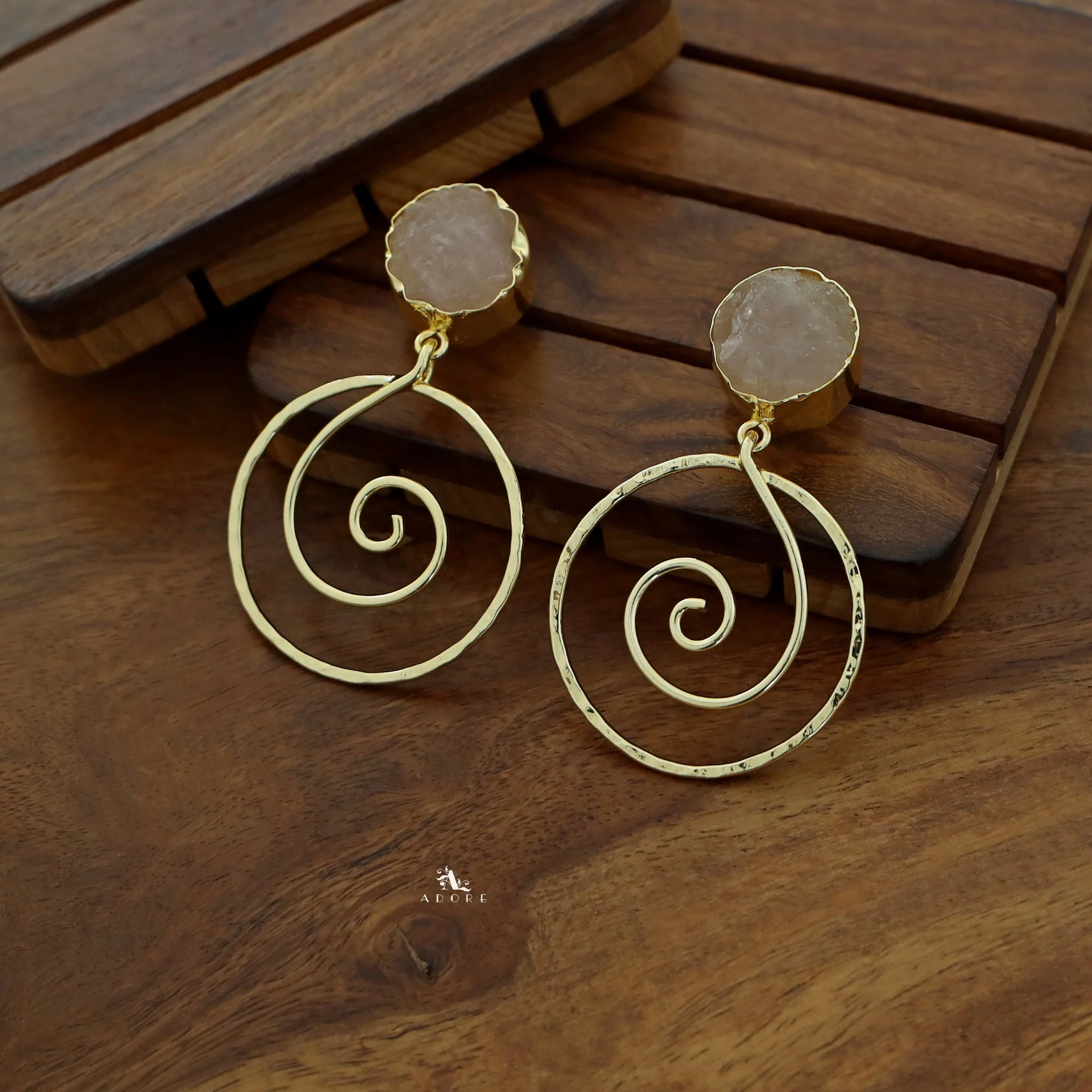 Golden Raw Stone Spiral Earring - Image 14