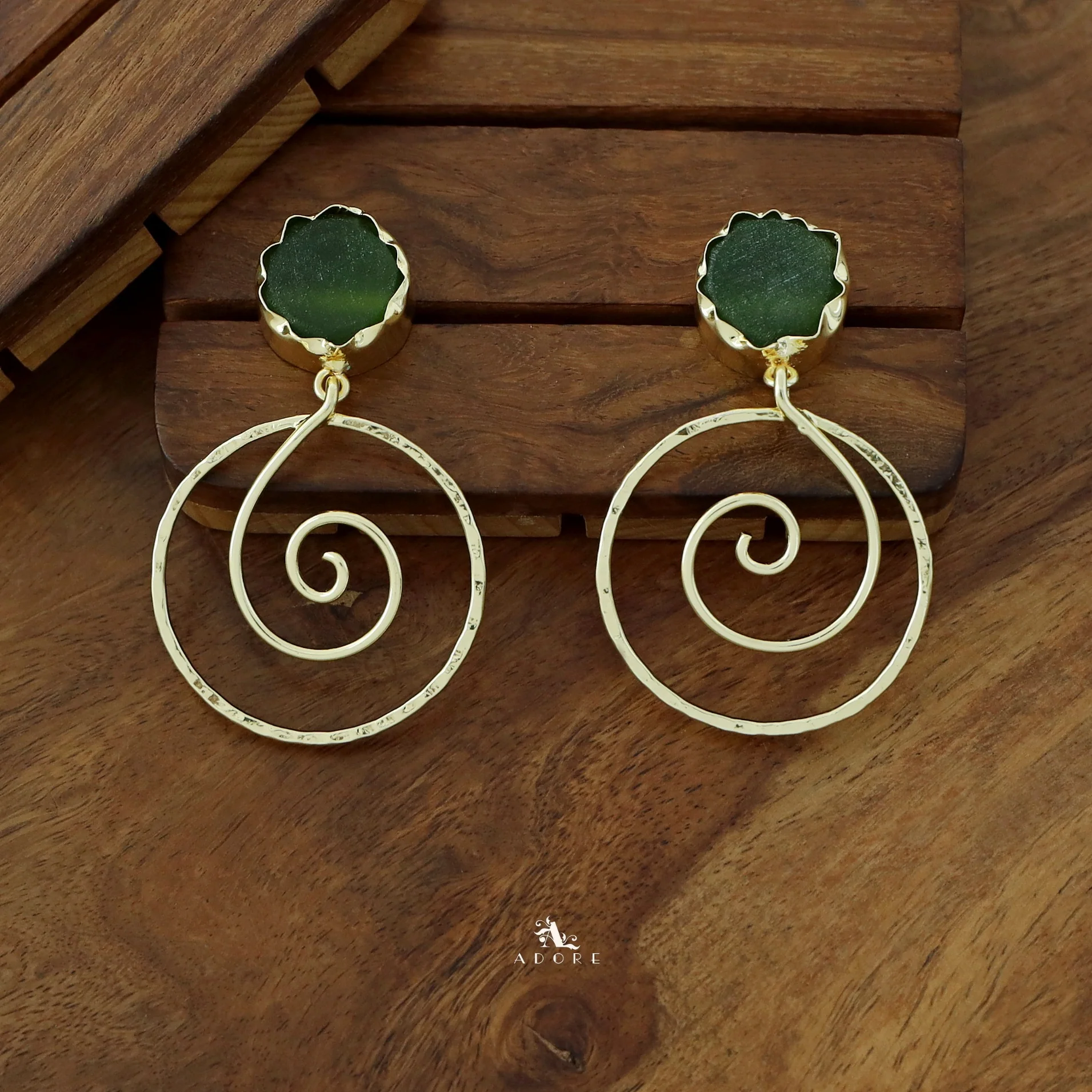 Golden Raw Stone Spiral Earring - Image 2