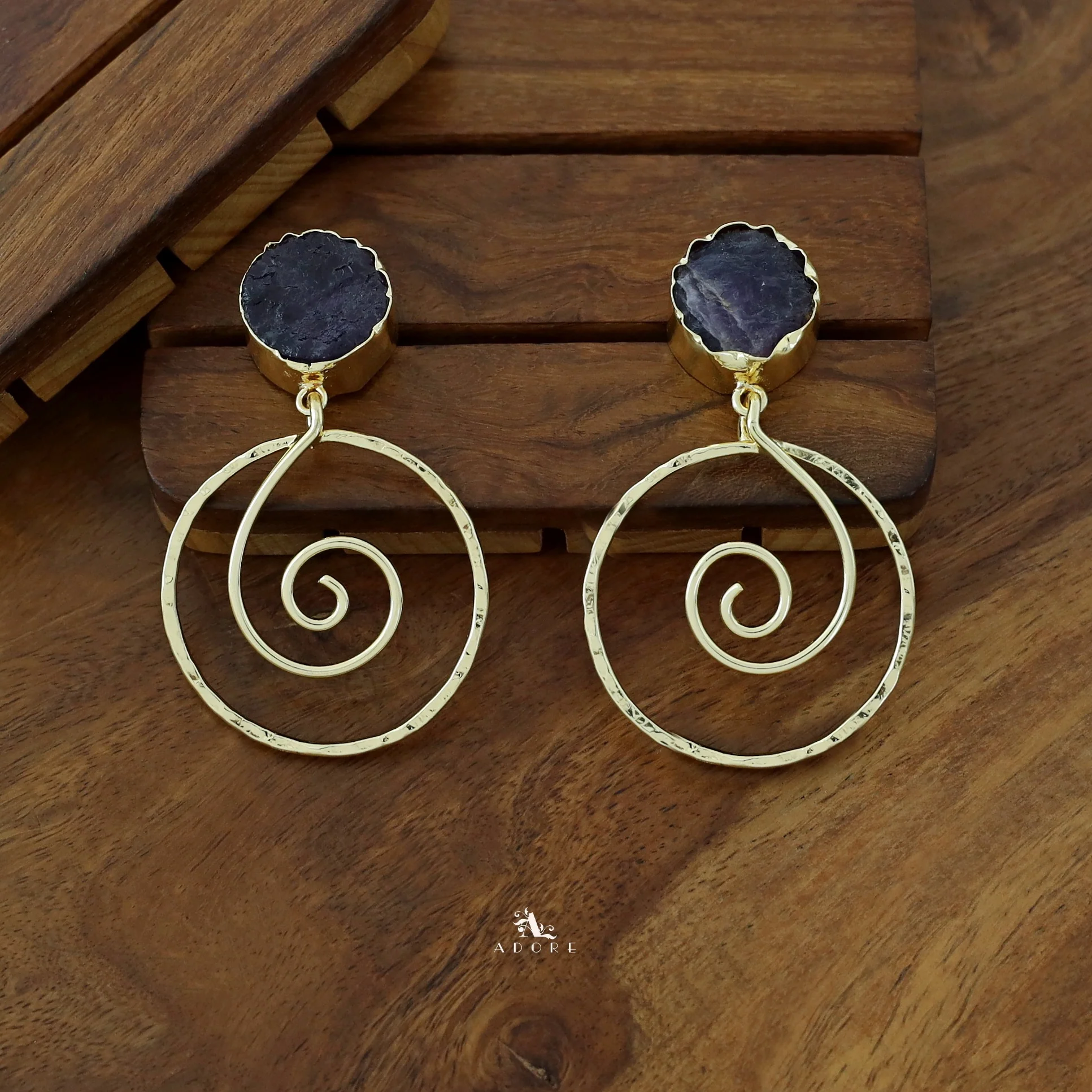 Golden Raw Stone Spiral Earring - Image 3
