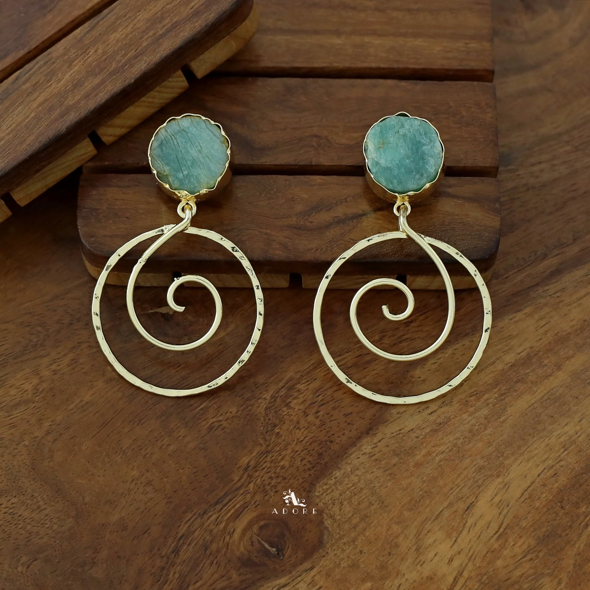 Golden Raw Stone Spiral Earring - Image 4