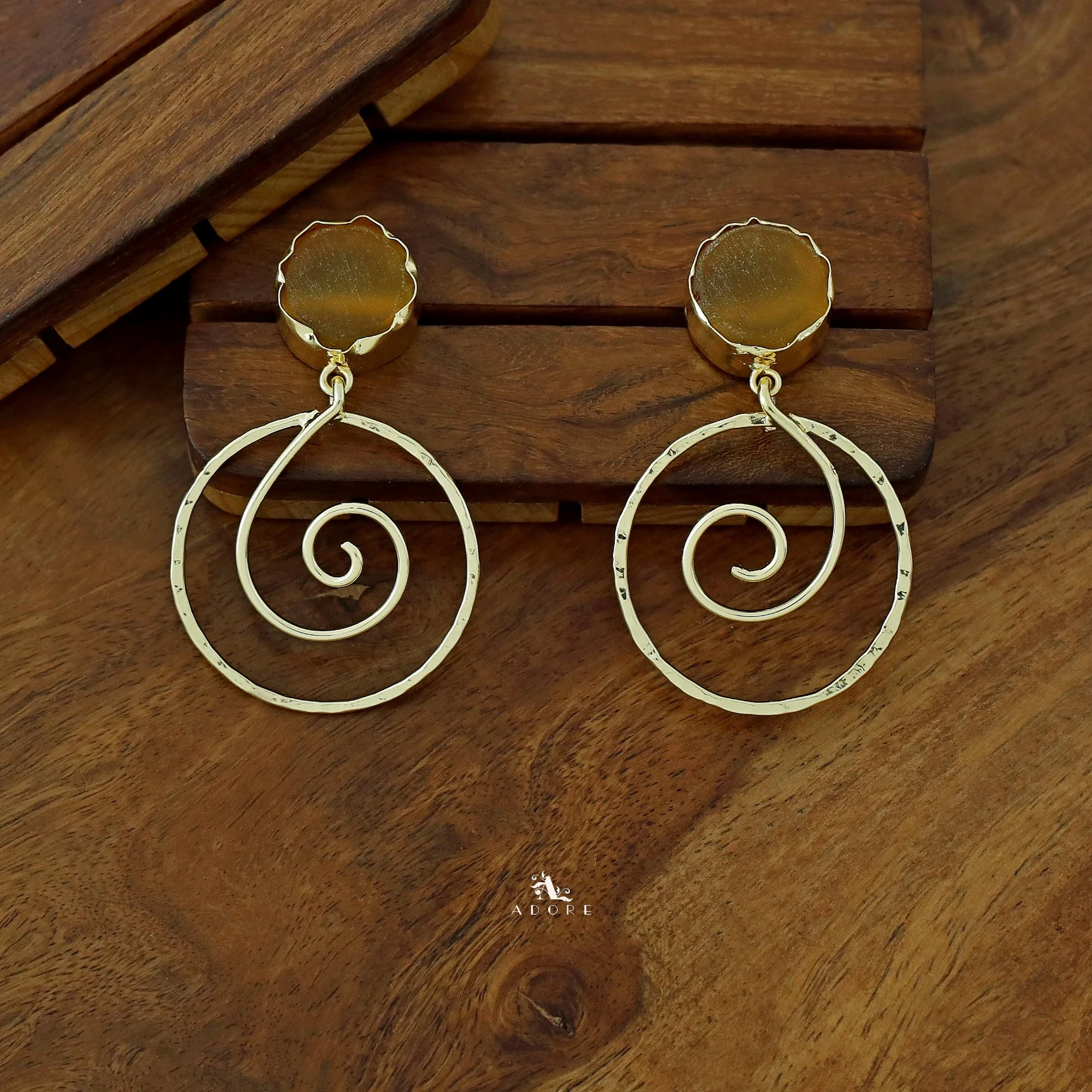 Golden Raw Stone Spiral Earring - Image 6