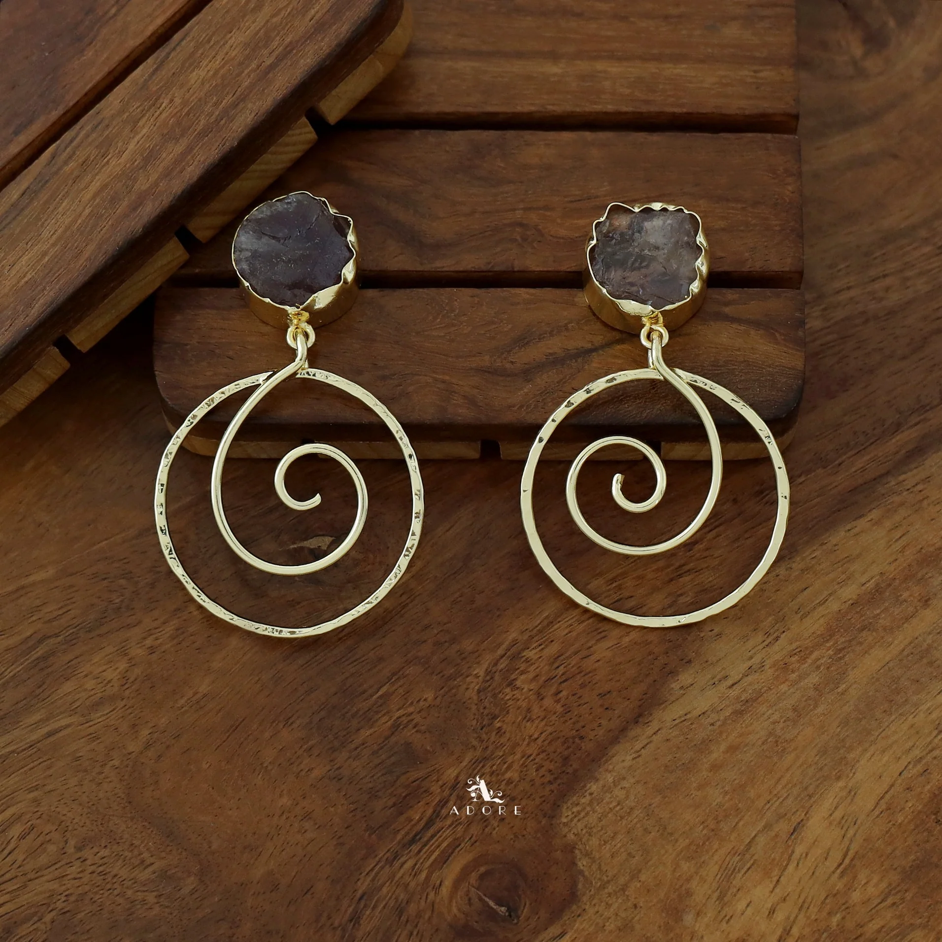 Golden Raw Stone Spiral Earring - Image 8
