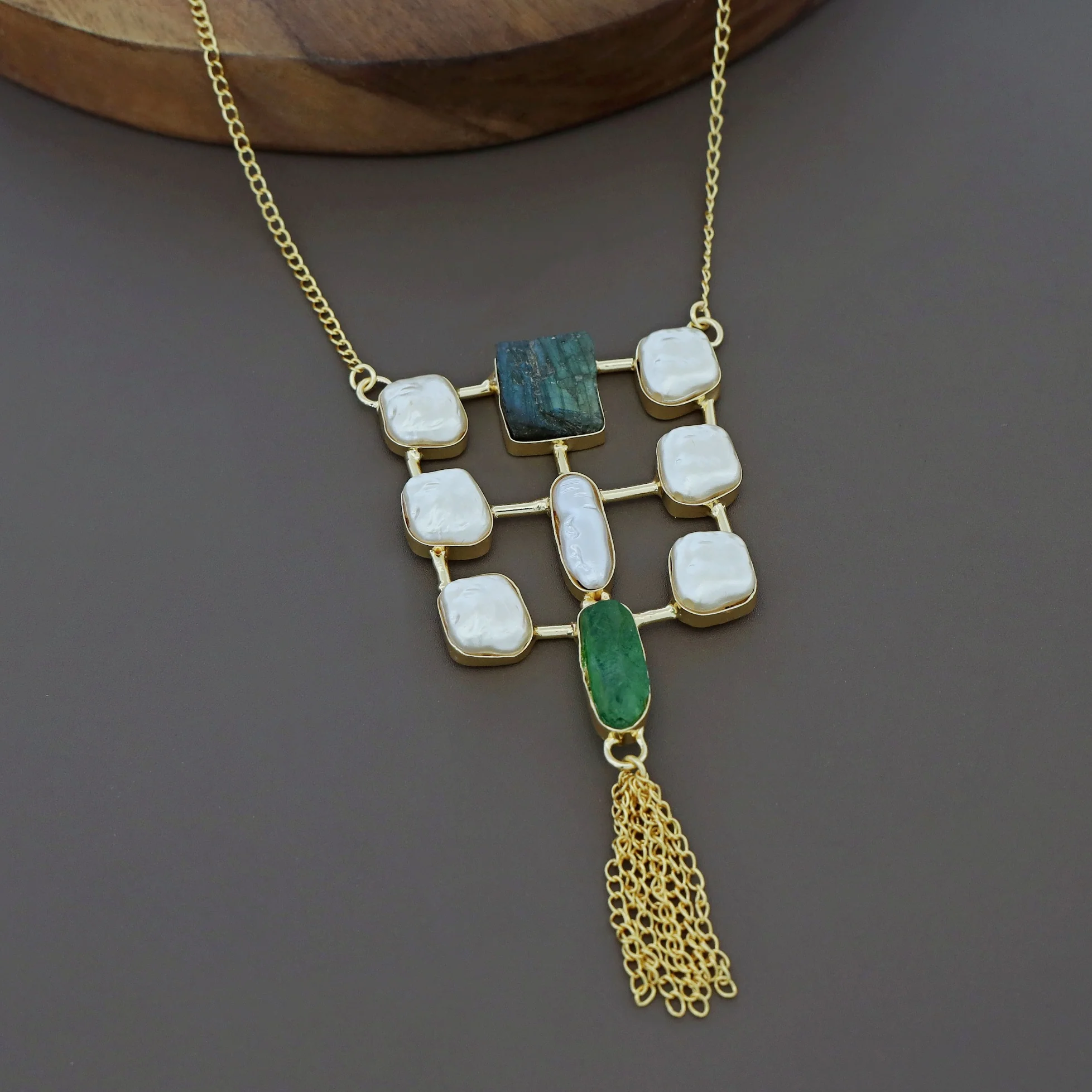 Golden Real Baroque + Dyed + Raw Stone Long Neckpiece - Image 10