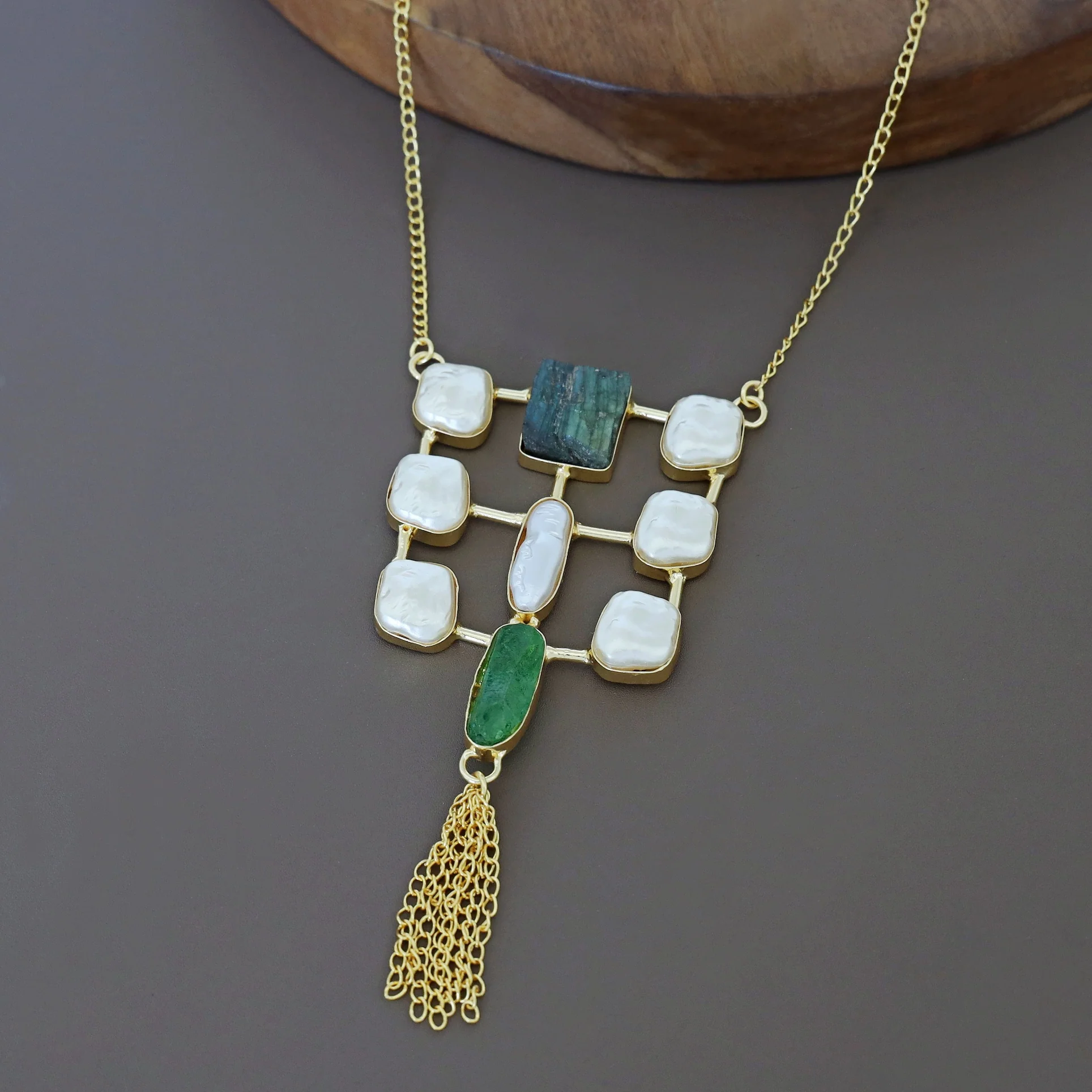 Golden Real Baroque + Dyed + Raw Stone Long Neckpiece - Image 11