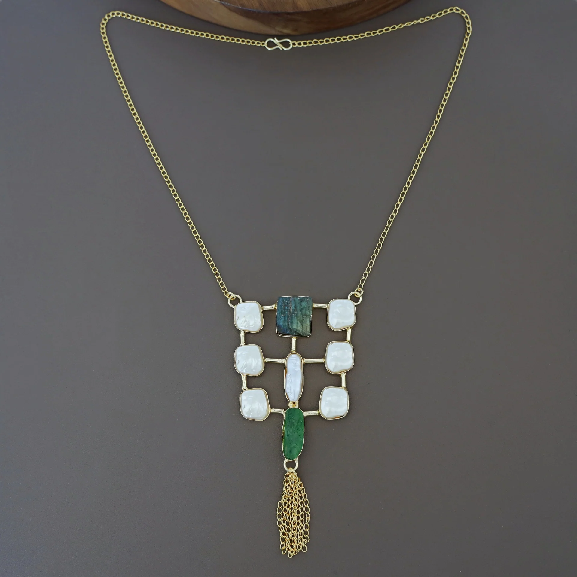 Golden Real Baroque + Dyed + Raw Stone Long Neckpiece - Image 9