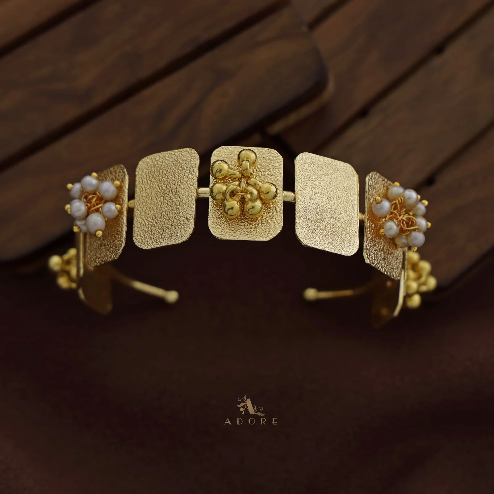 Golden Rectangle Pearl + Ghungroo Bangle - Image 3