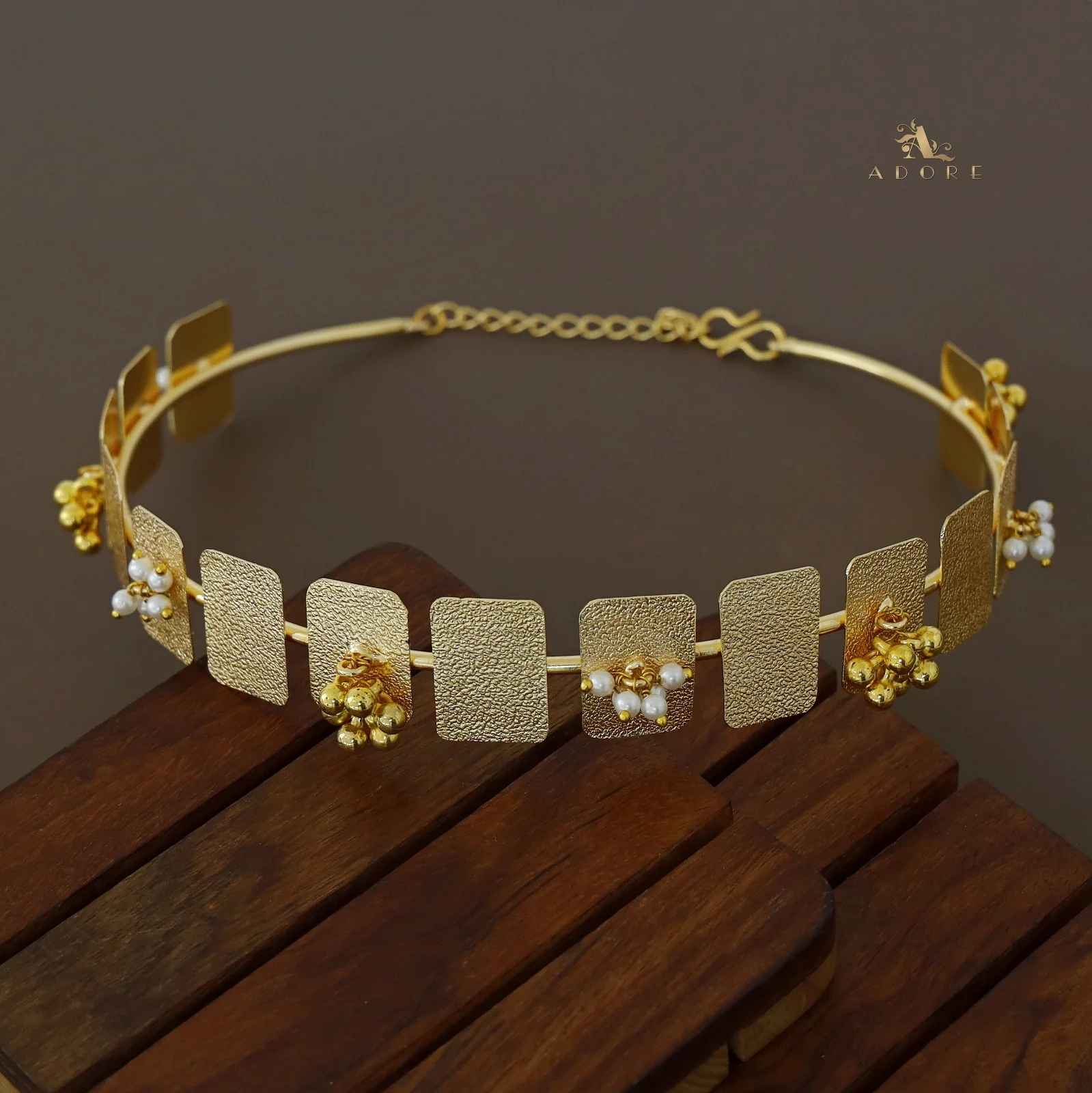 Golden Rectangle Pearl + Ghungroo Neck Cuff - Image 2