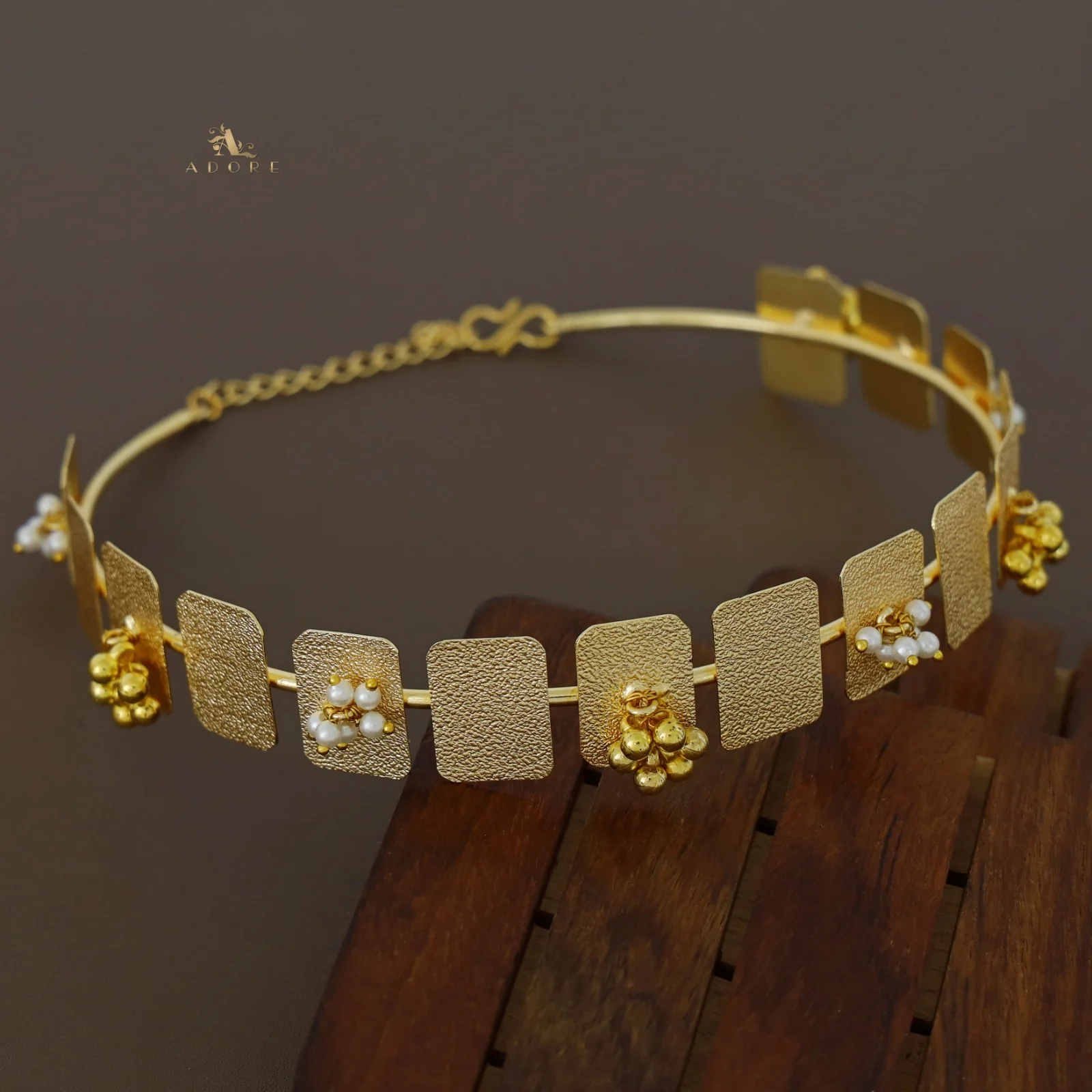 Golden Rectangle Pearl + Ghungroo Neck Cuff - Image 3