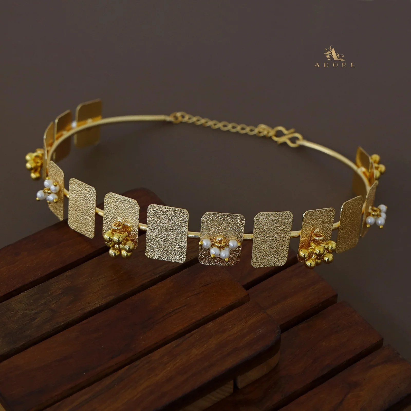 Golden Rectangle Pearl + Ghungroo Neck Cuff - Image 4