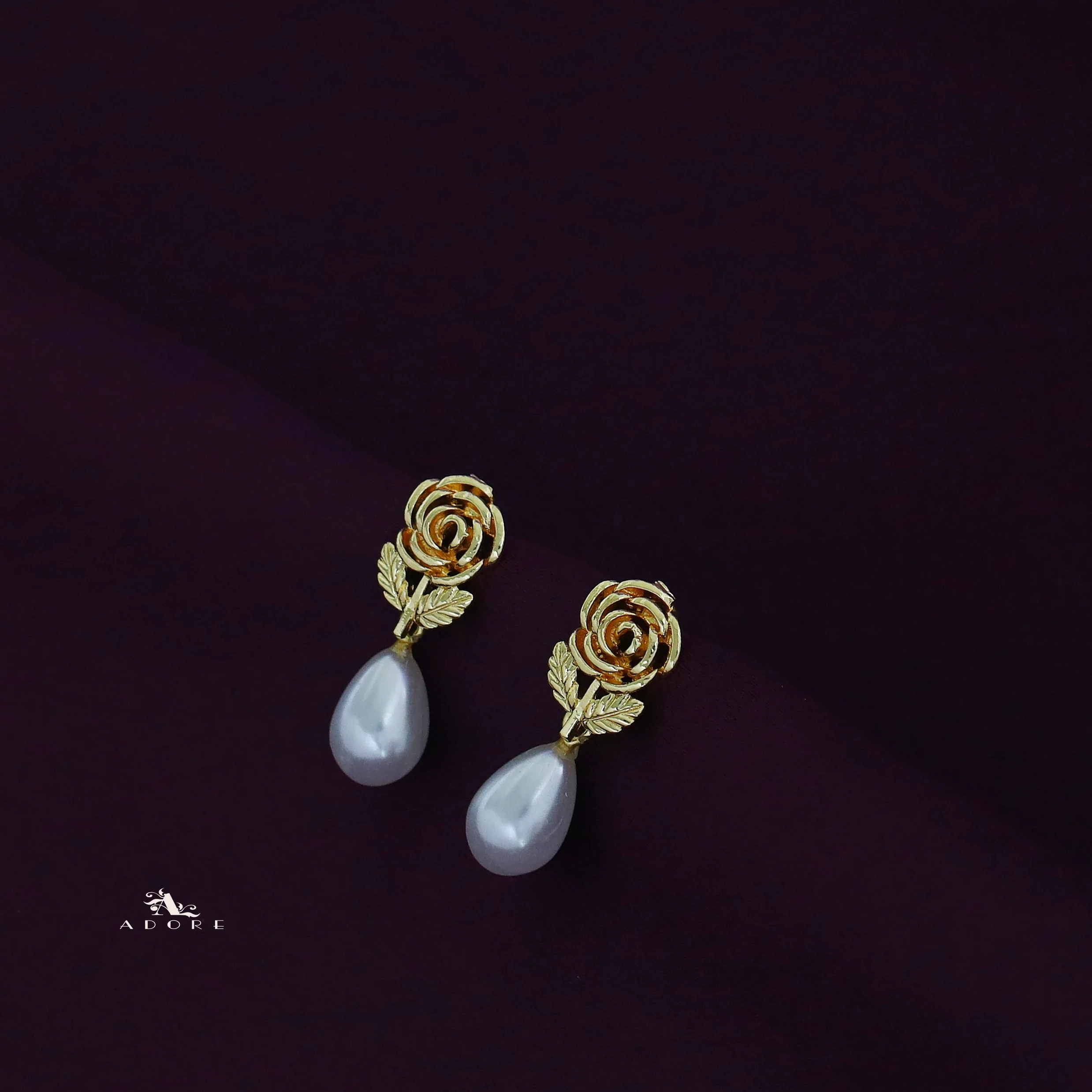 Golden Rose Pearl Drop Earring - Image 2