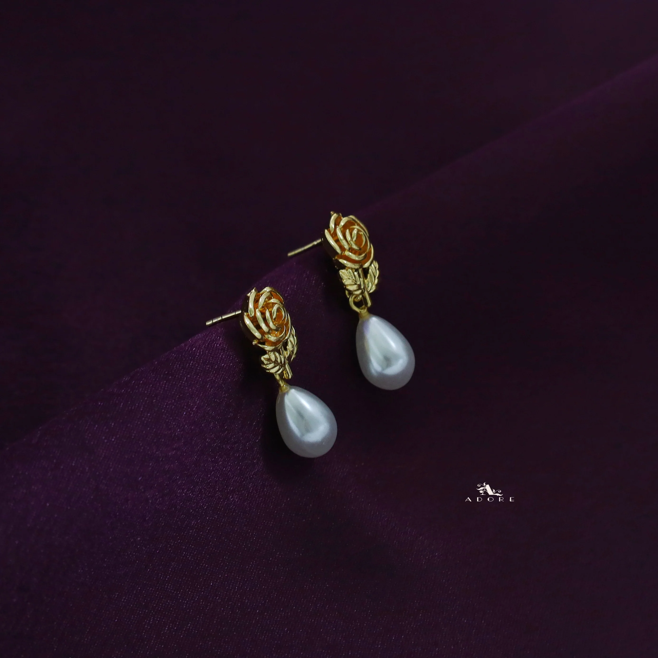 Golden Rose Pearl Drop Earring - Image 3