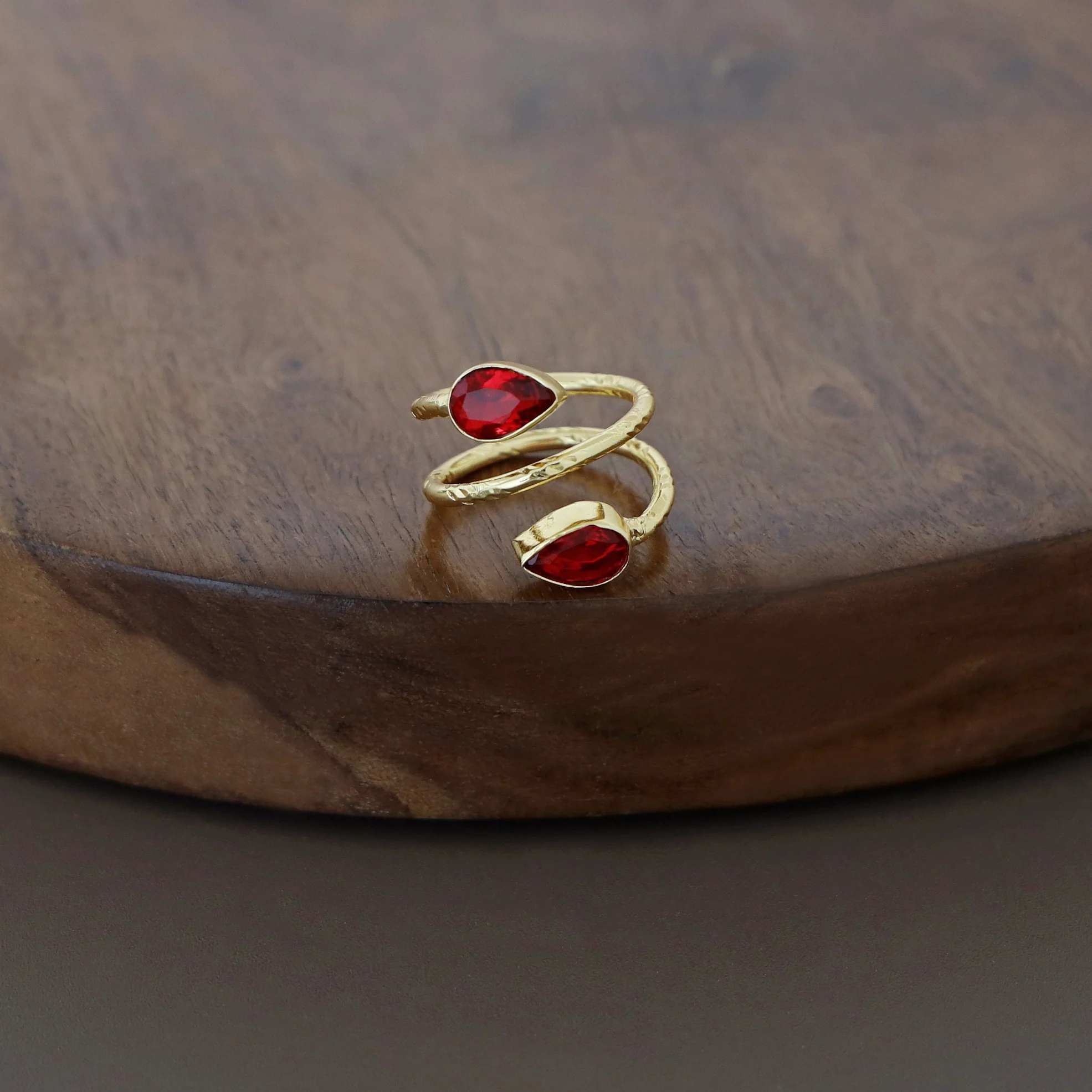 Golden Spiral Dew Drop Glossy Ring - Image 2