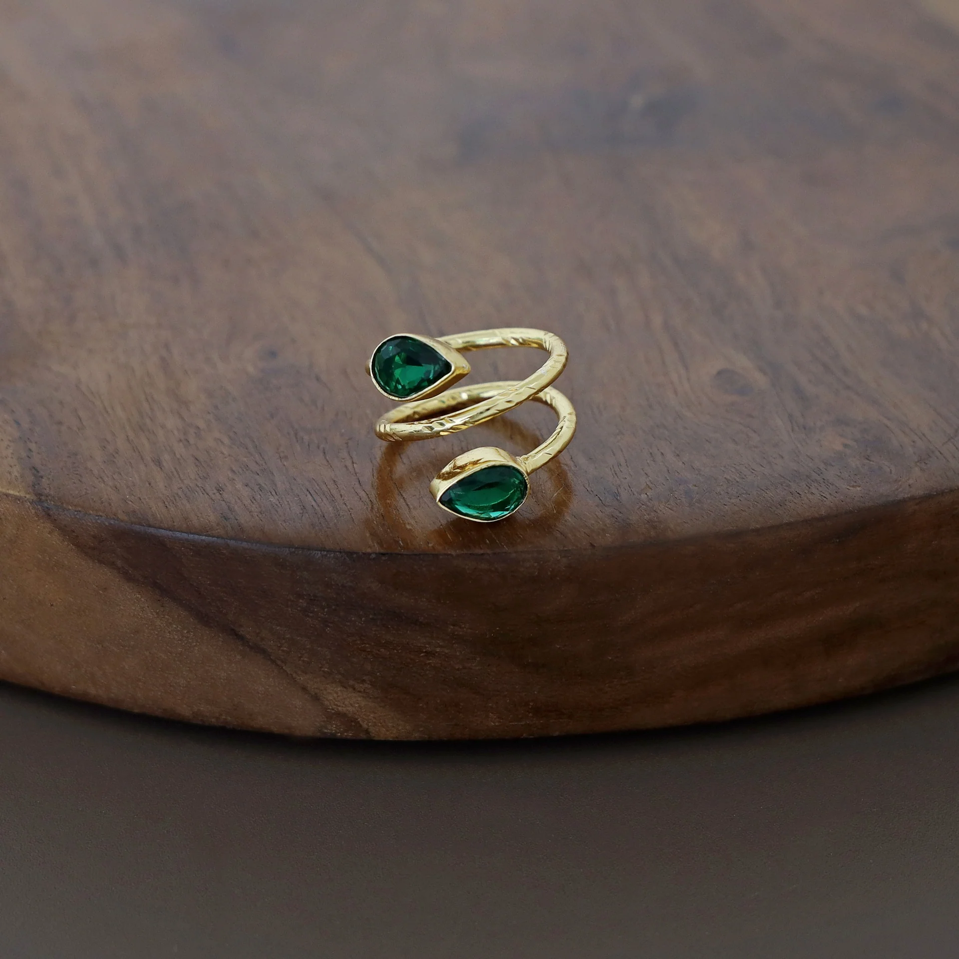 Golden Spiral Dew Drop Glossy Ring - Image 3