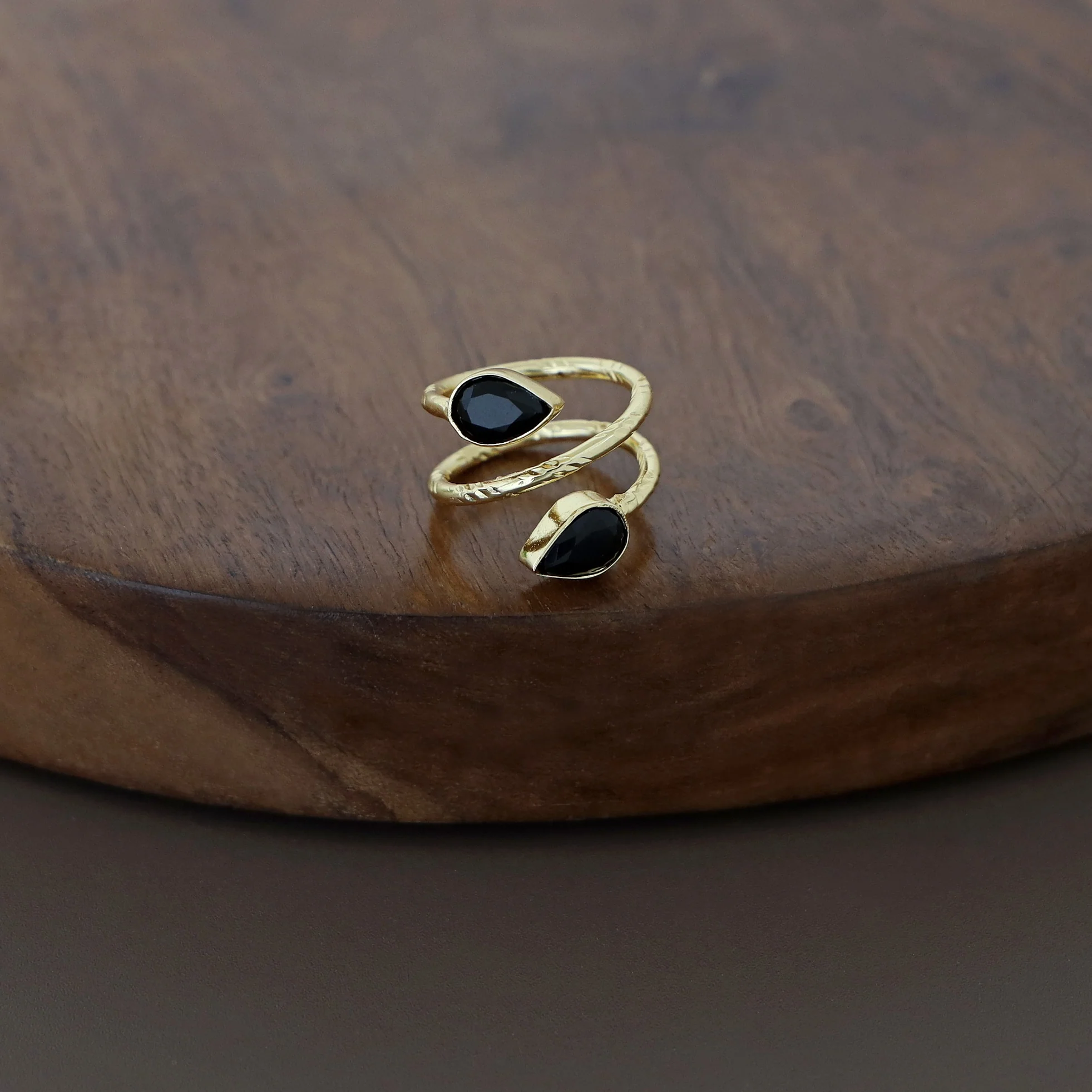 Golden Spiral Dew Drop Glossy Ring - Image 6