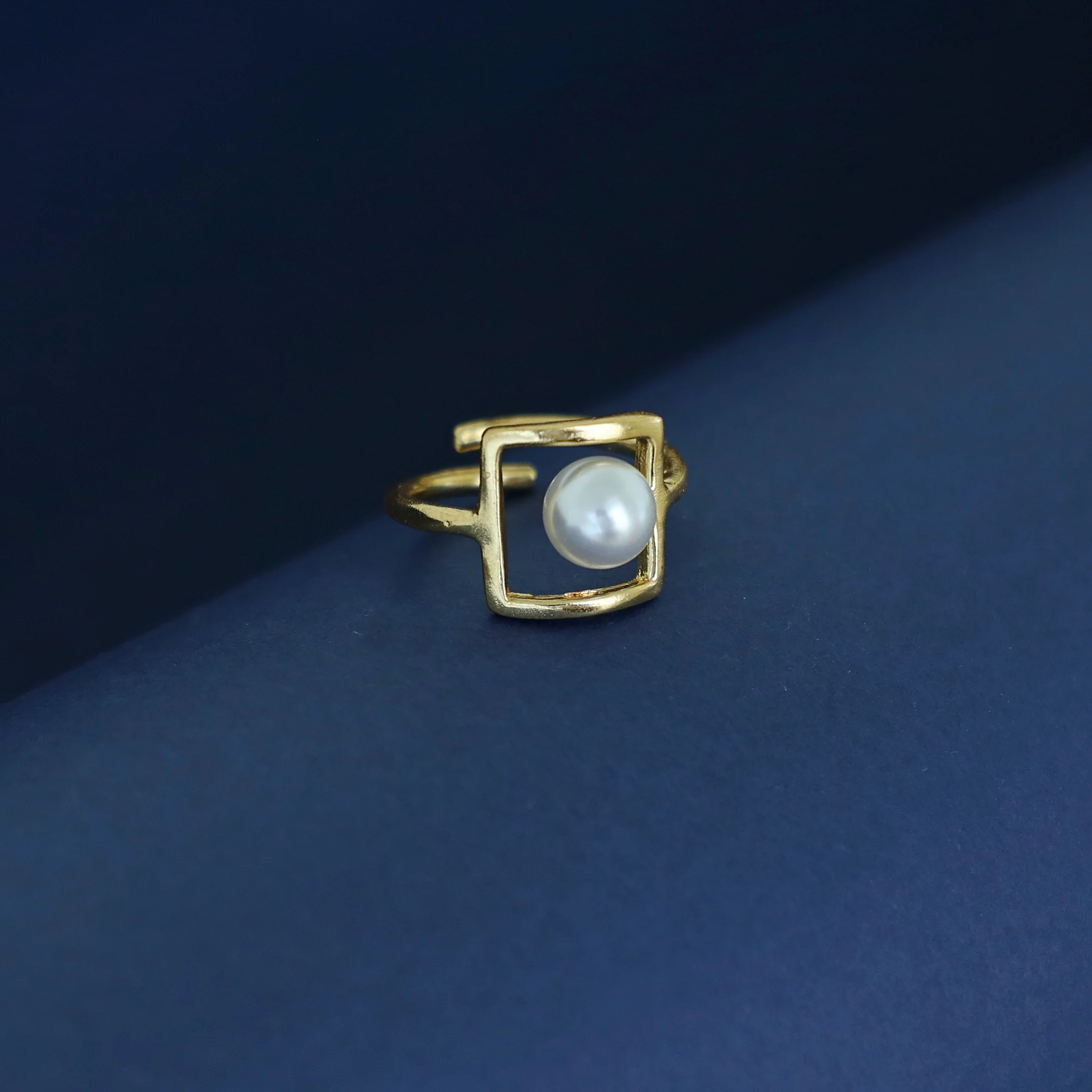 Tripti Golden Square Pearl Ring - Image 3