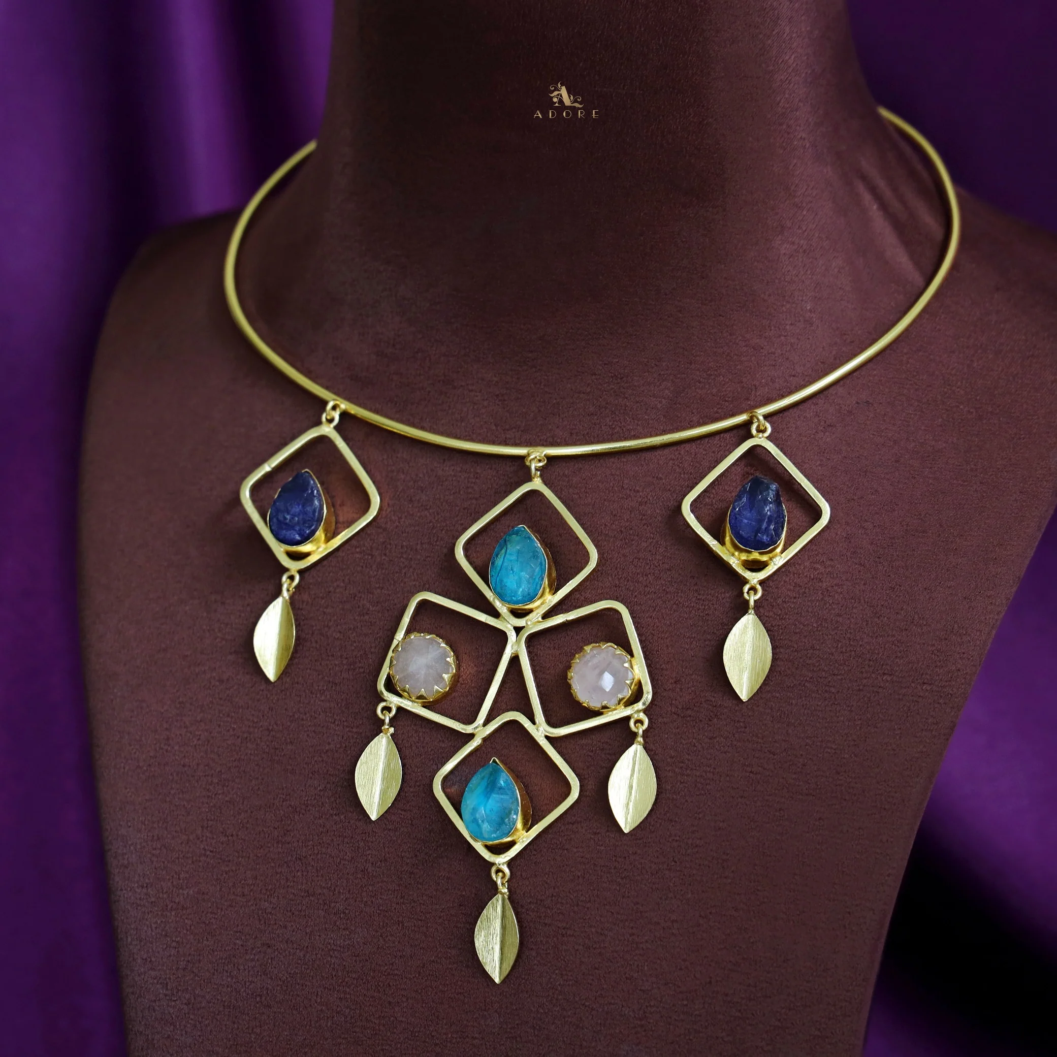 Golden Square Stack Dyed Stone Neck Cuff - Image 10