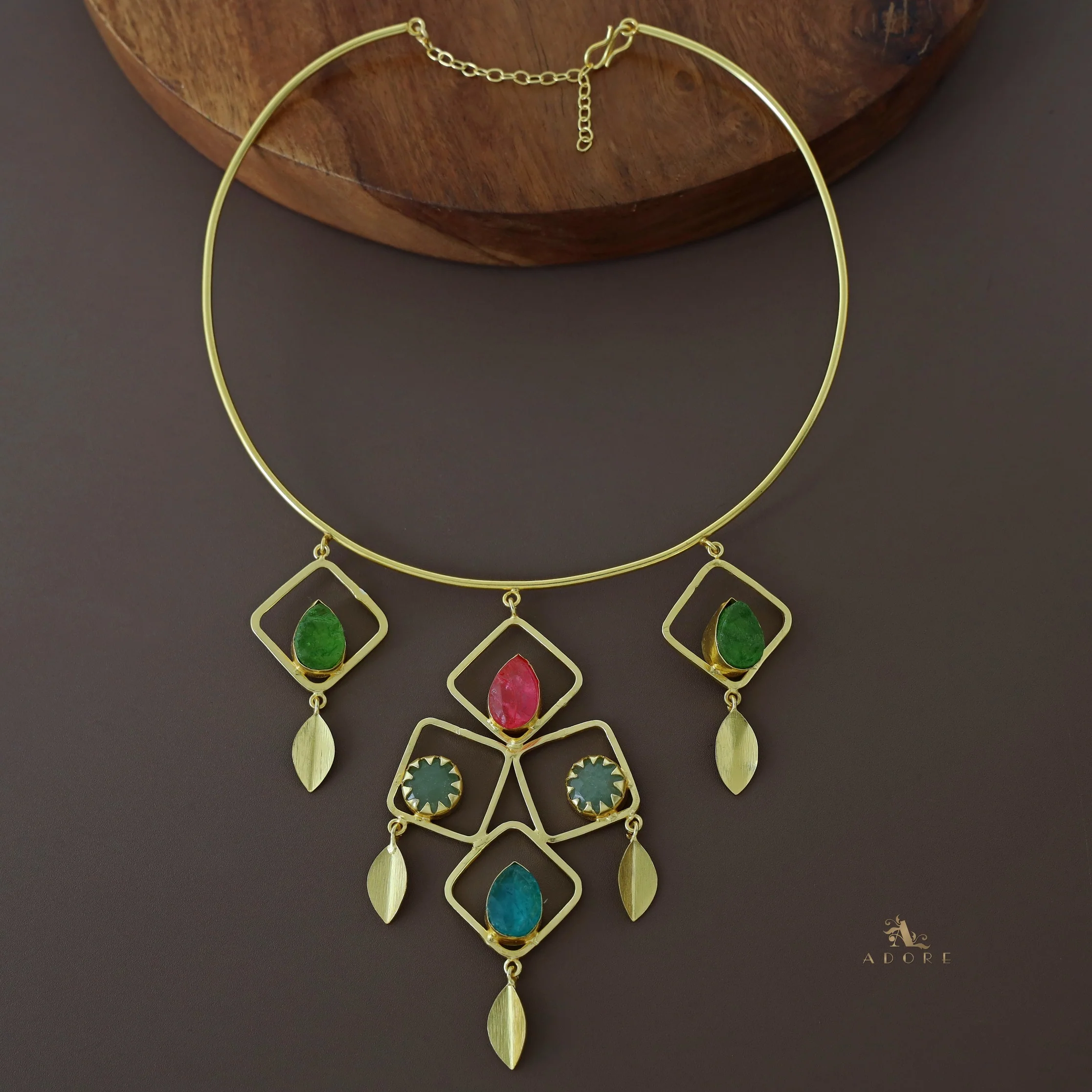 Golden Square Stack Dyed Stone Neck Cuff - Image 3