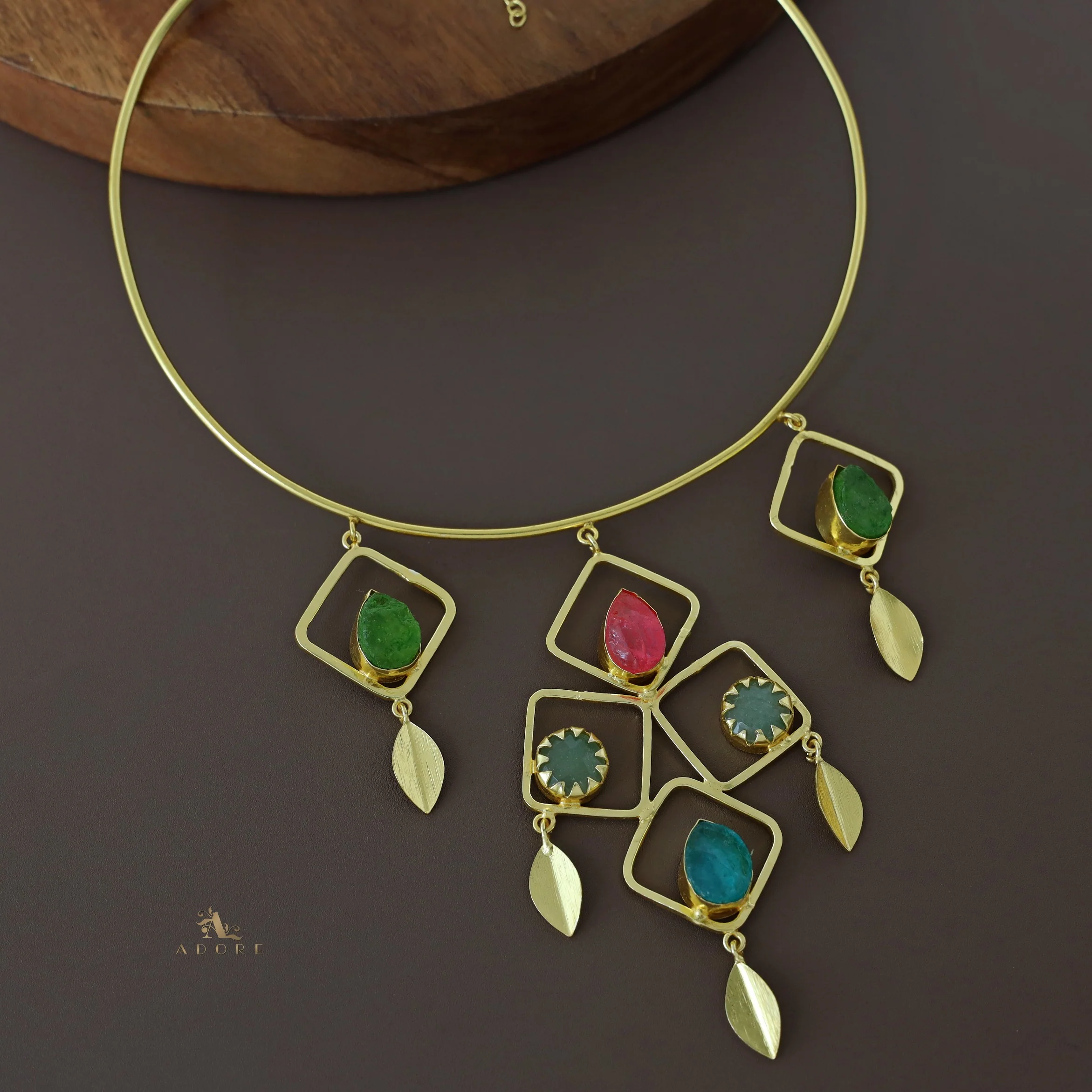 Golden Square Stack Dyed Stone Neck Cuff - Image 5