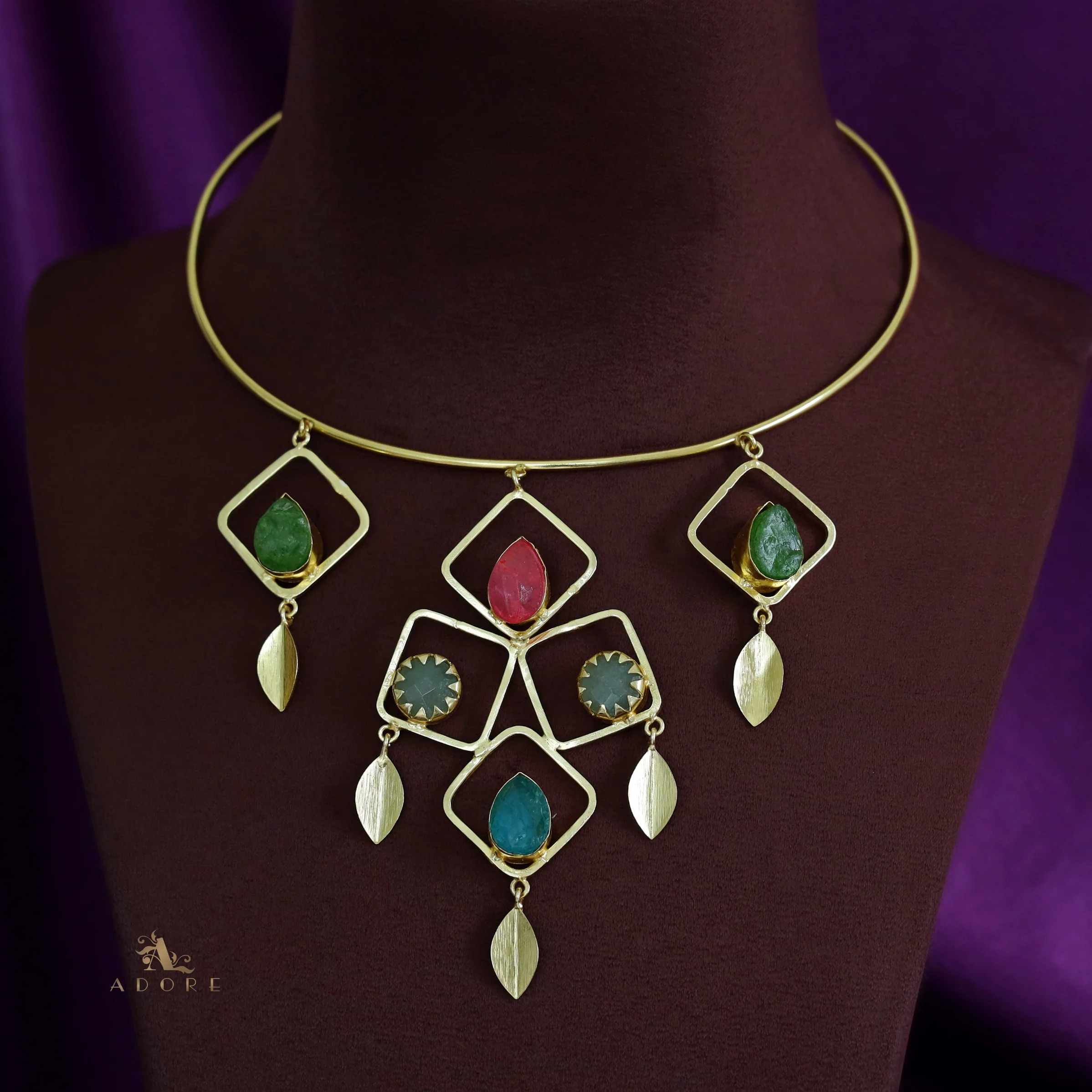 Golden Square Stack Dyed Stone Neck Cuff - Image 6