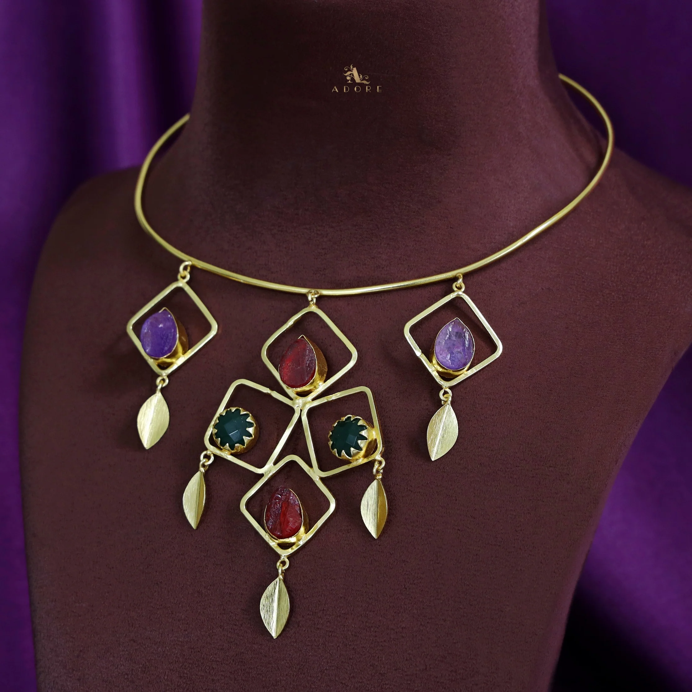 Golden Square Stack Dyed Stone Neck Cuff - Image 7