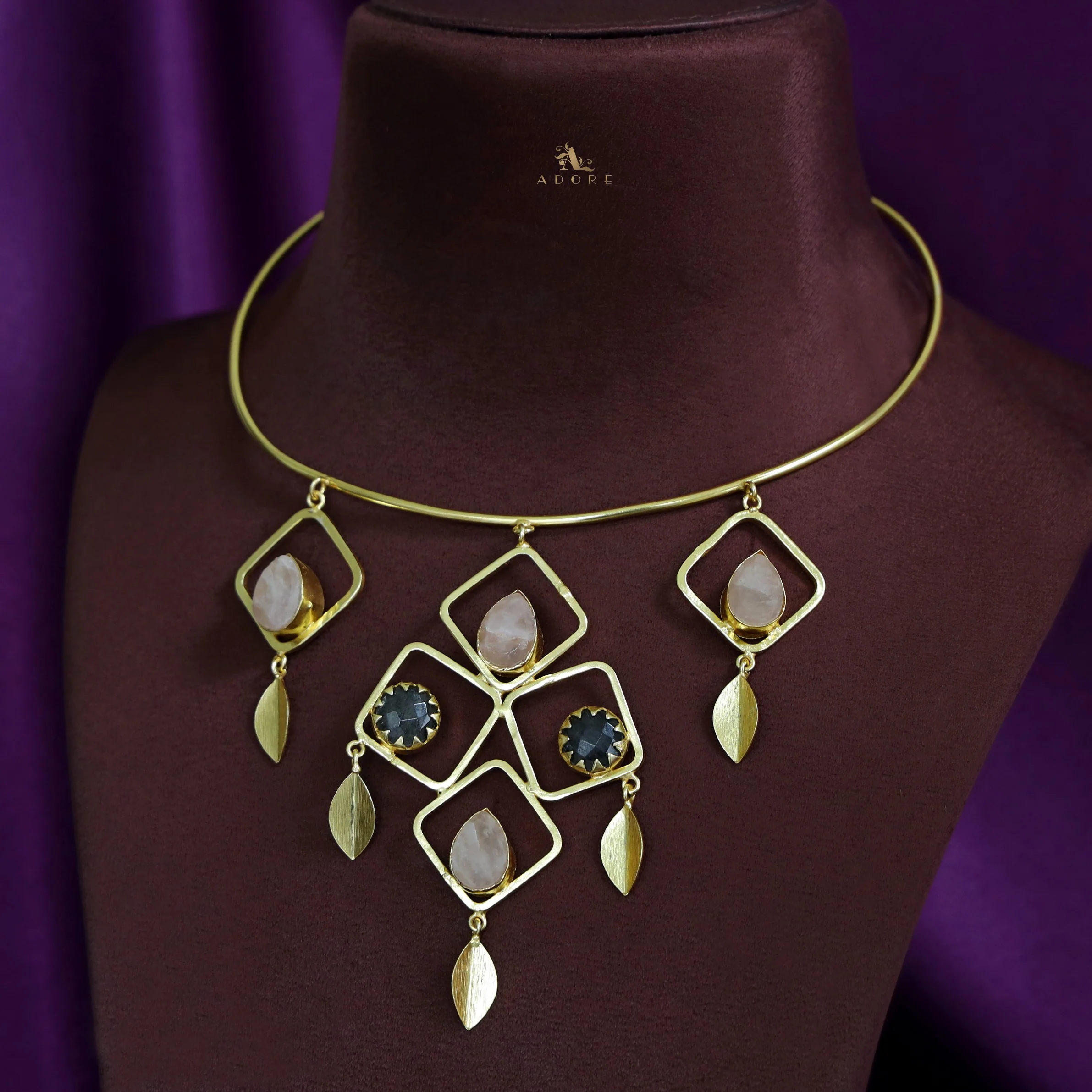 Golden Square Stack Dyed Stone Neck Cuff - Image 8