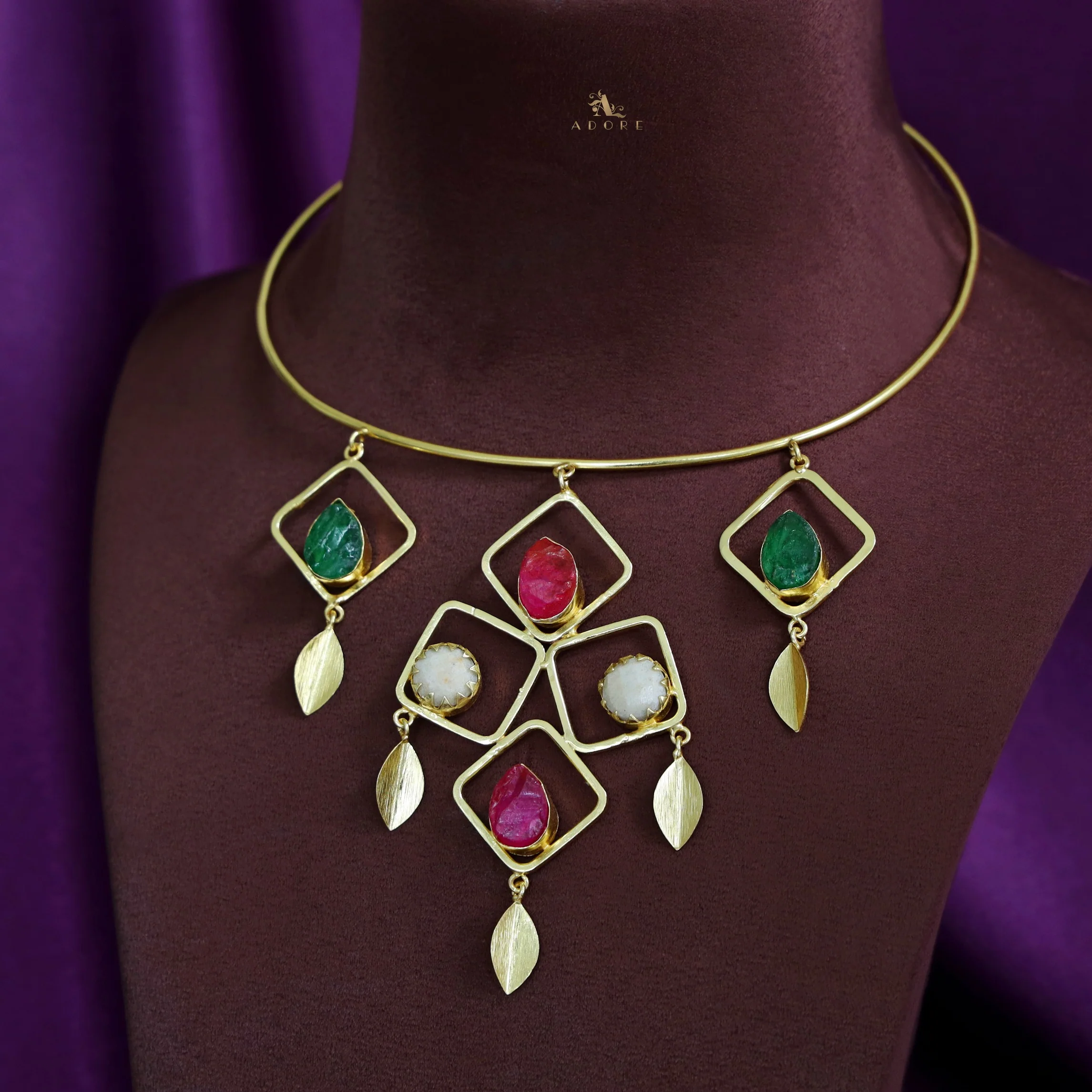 Golden Square Stack Dyed Stone Neck Cuff - Image 9