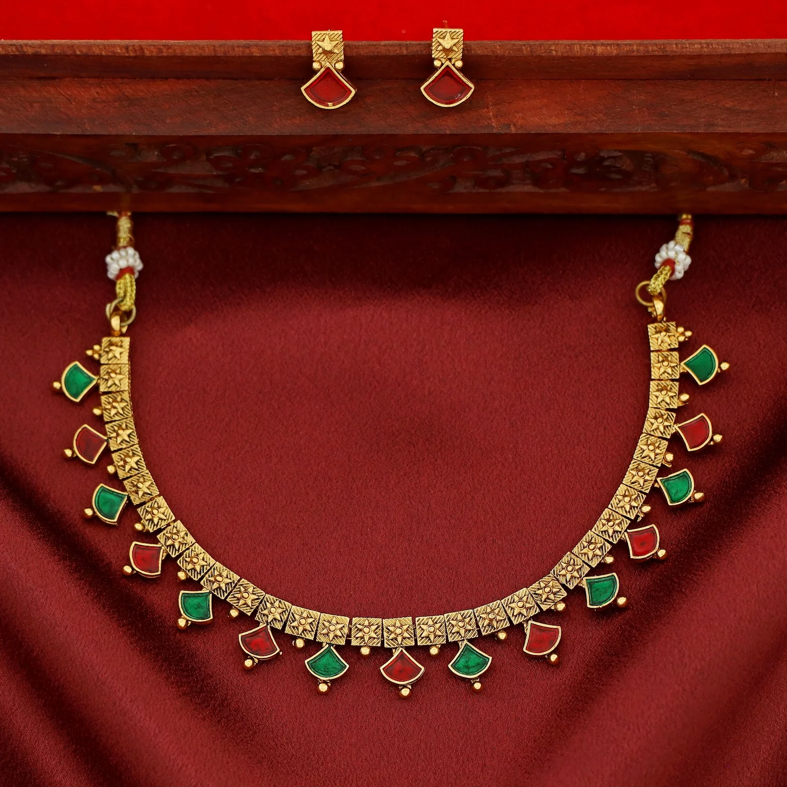Bhuvi Square Star Enamel Short Neckpiece With Stud - Image 2