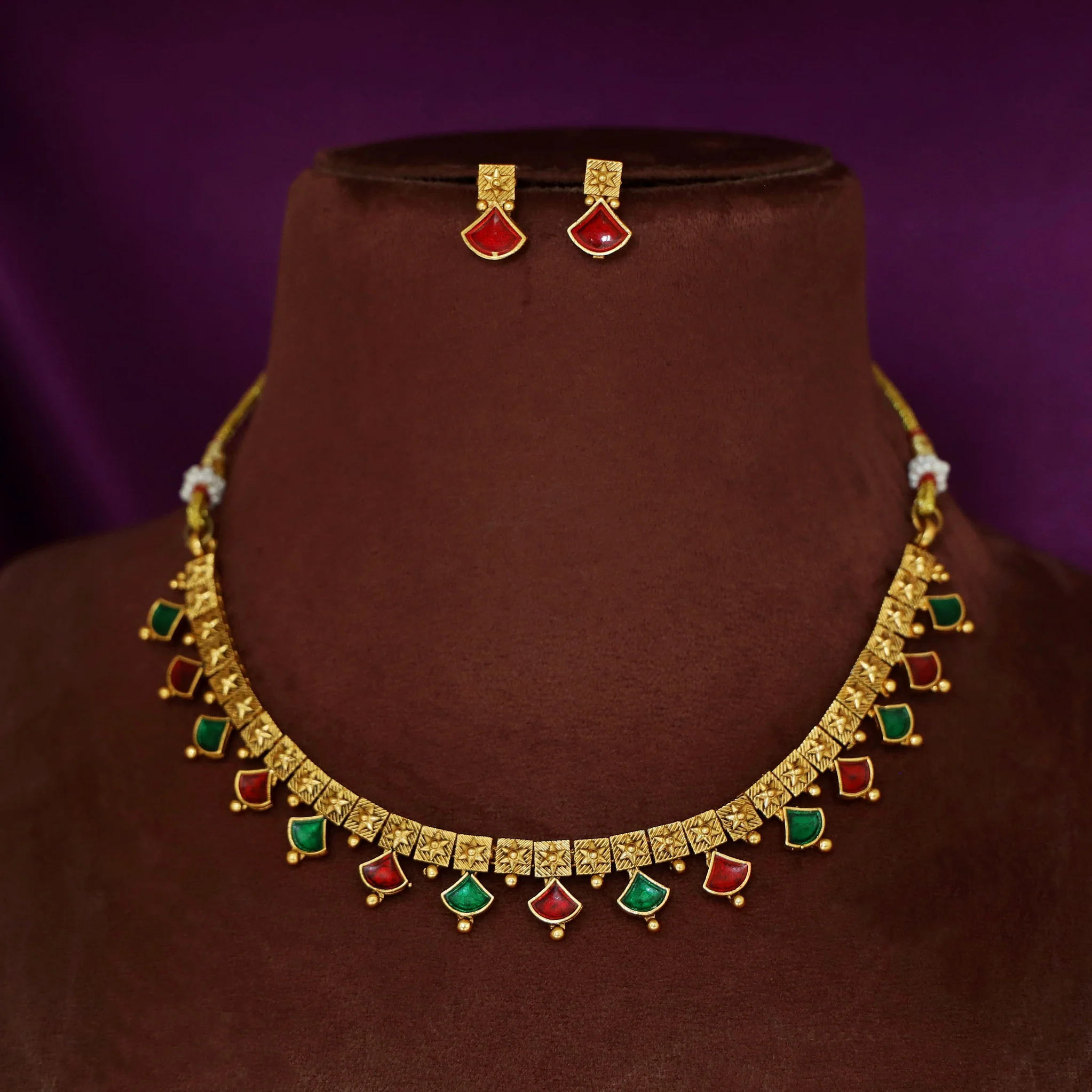 Bhuvi Square Star Enamel Short Neckpiece With Stud - Image 6
