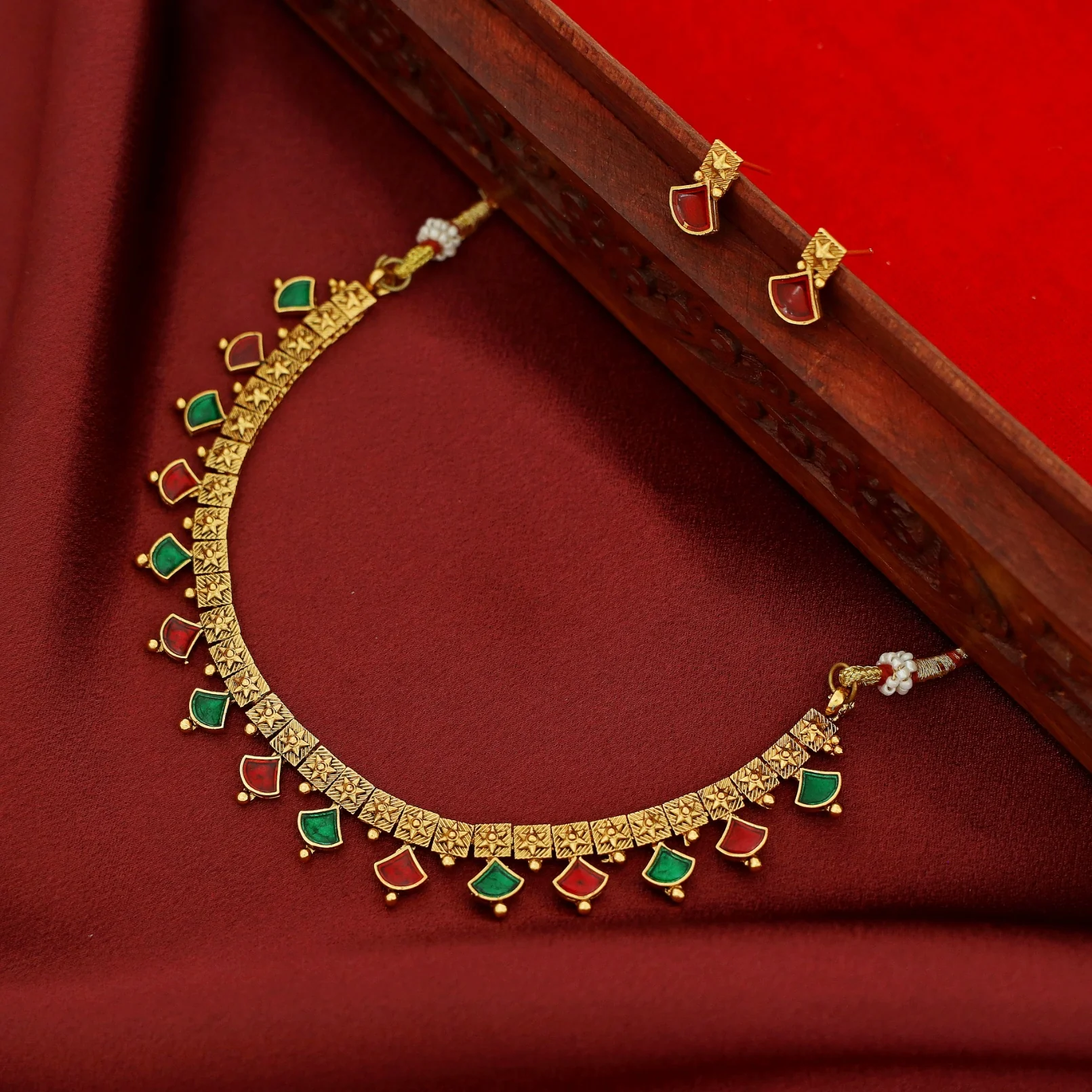 Bhuvi Square Star Enamel Short Neckpiece With Stud - Image 7