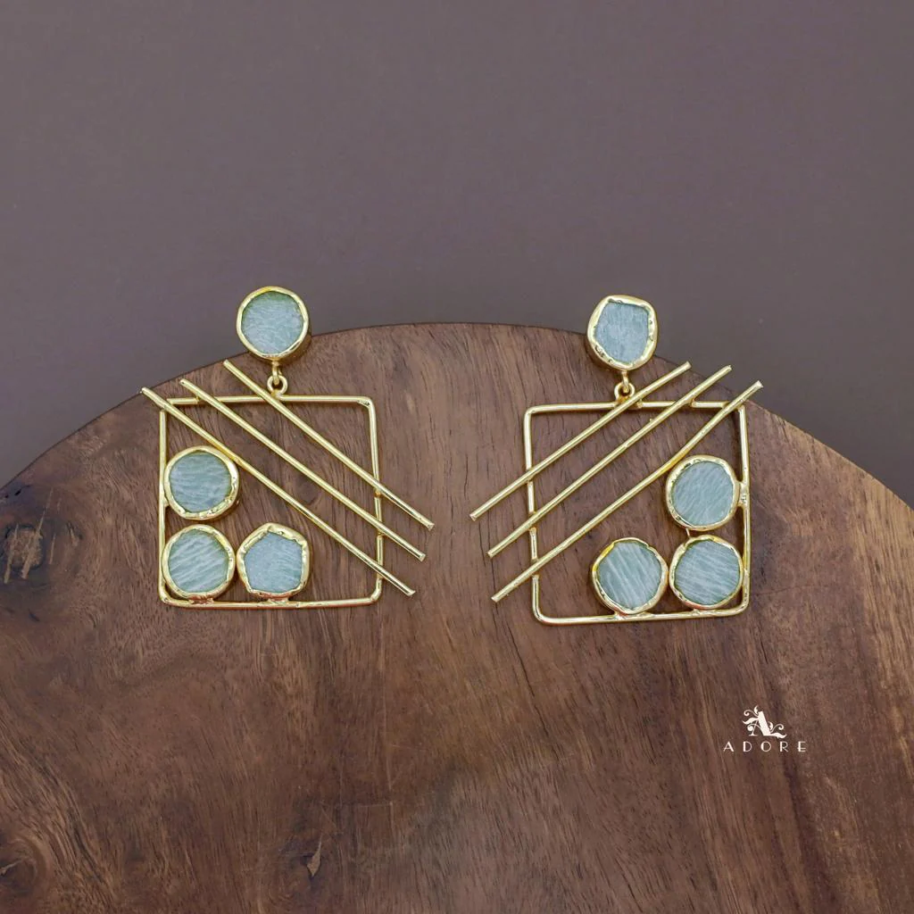 Golden Square Triple Line Raw Stone Earring - Image 12