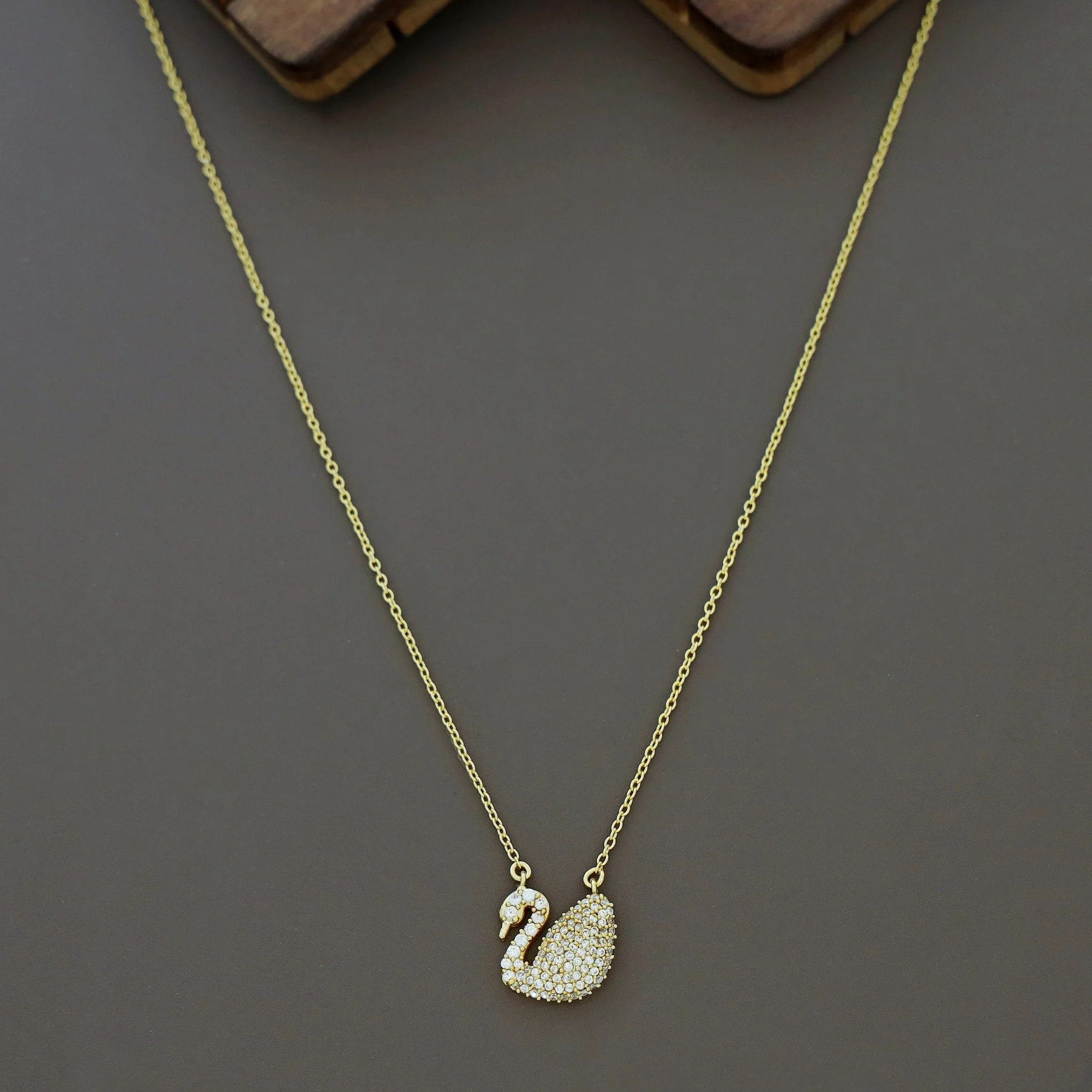 Golden Swan Pendant AD Stone Neckpiece - Image 2