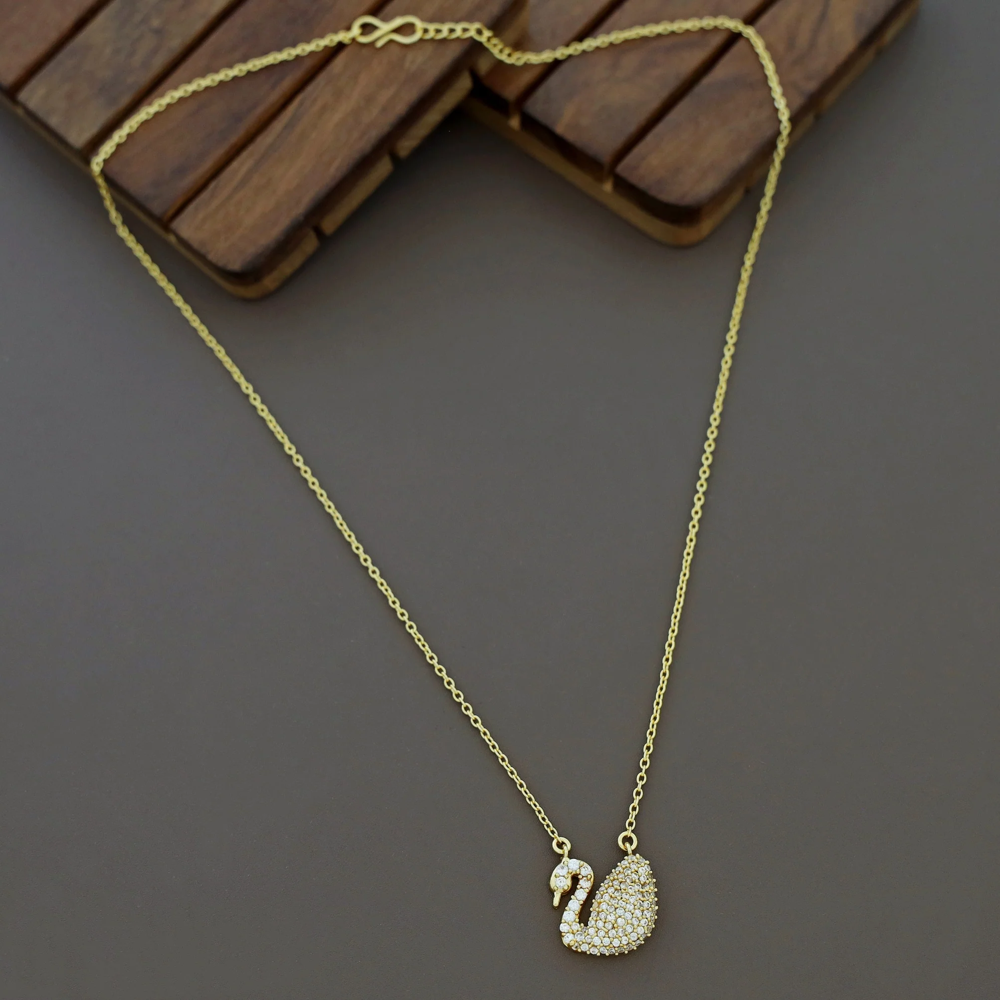Golden Swan Pendant AD Stone Neckpiece - Image 4