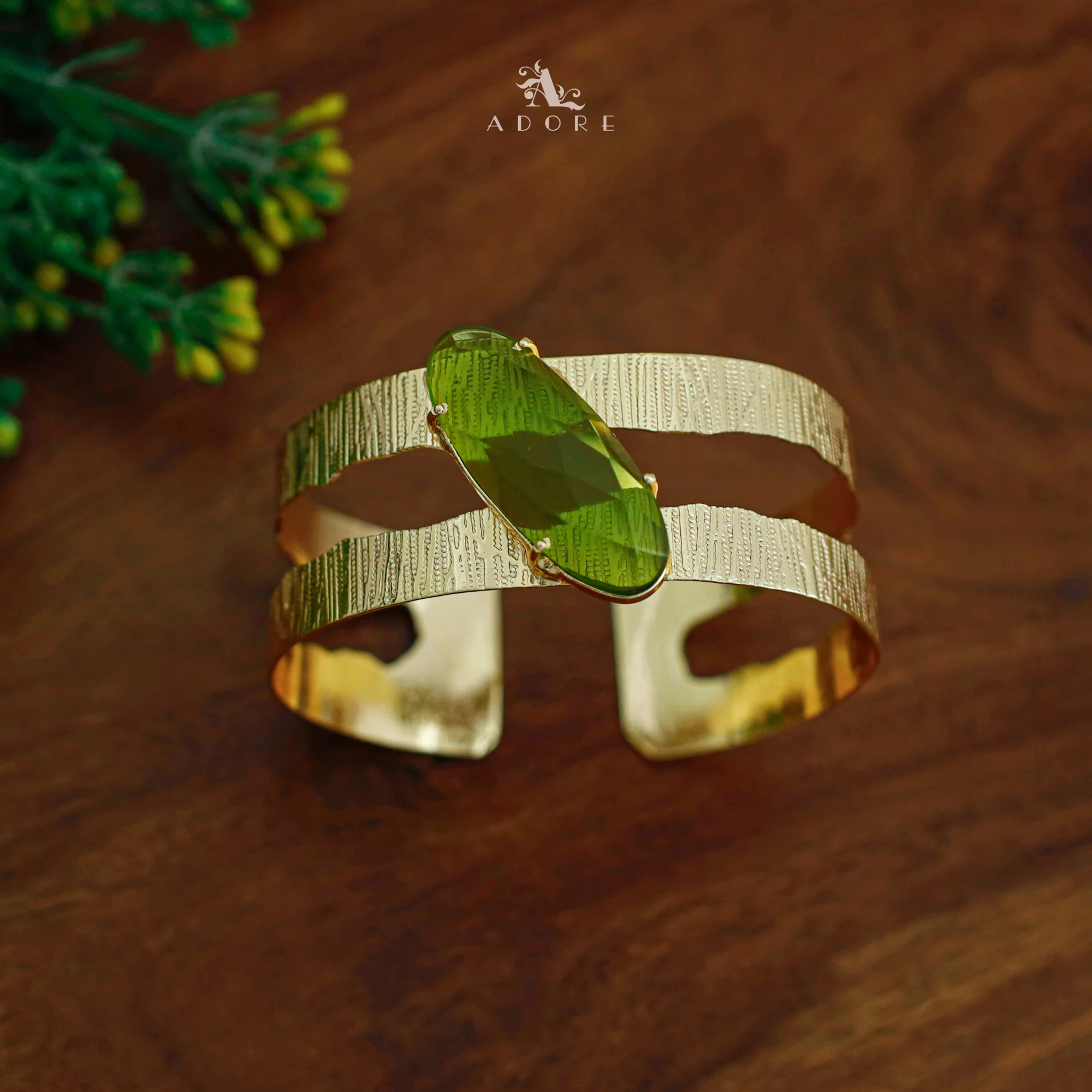 Golden Textured 2 Layer Long Oval Glossy Bangle - Image 2