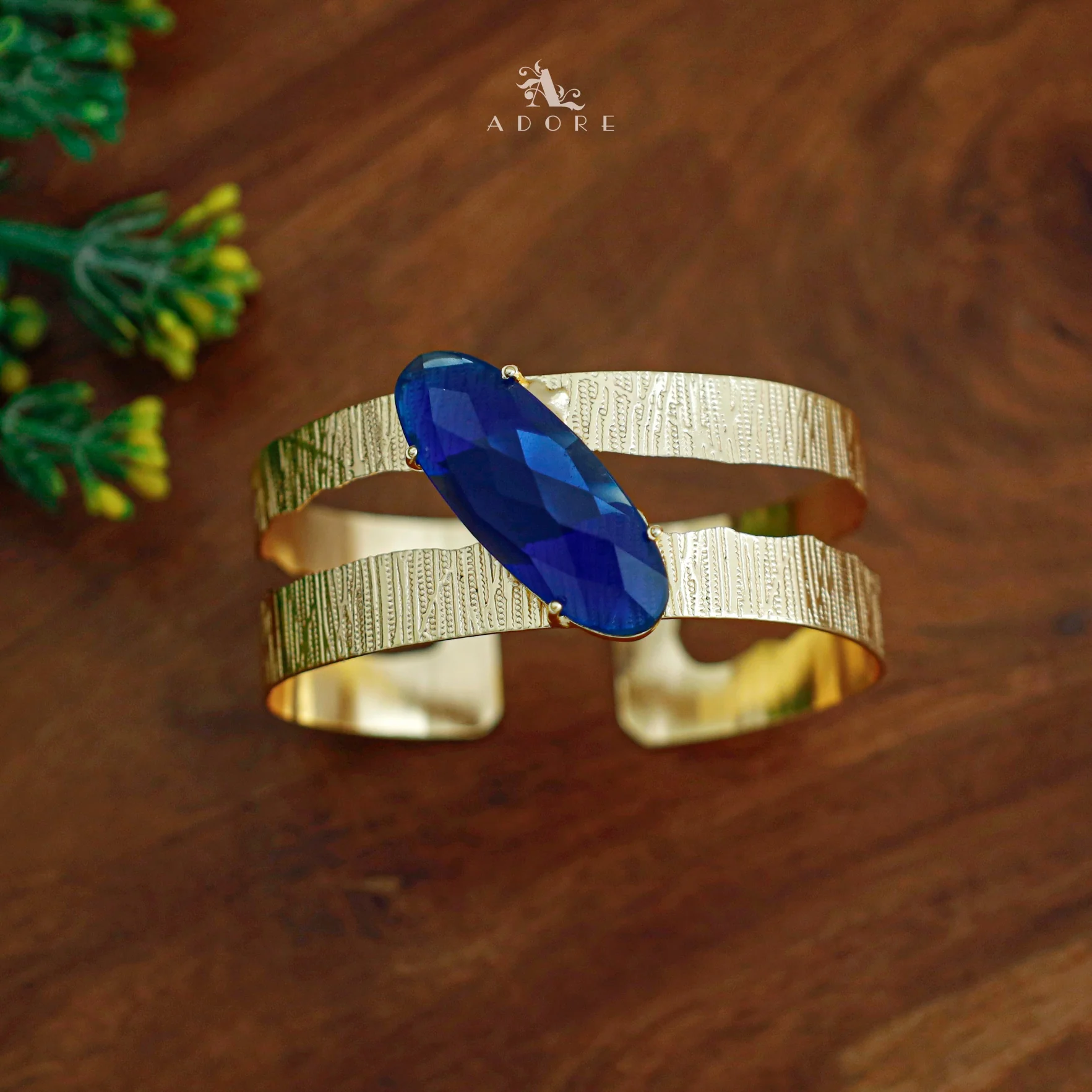 Golden Textured 2 Layer Long Oval Glossy Bangle - Image 3