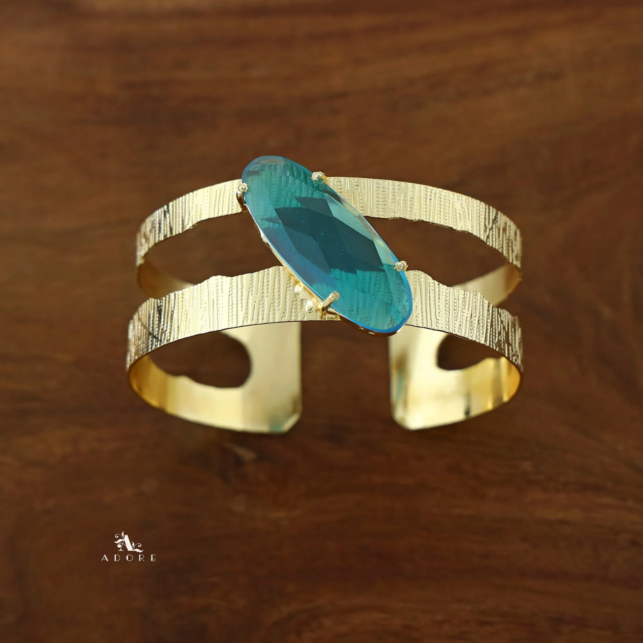 Golden Textured 2 Layer Long Oval Glossy Bangle - Image 4