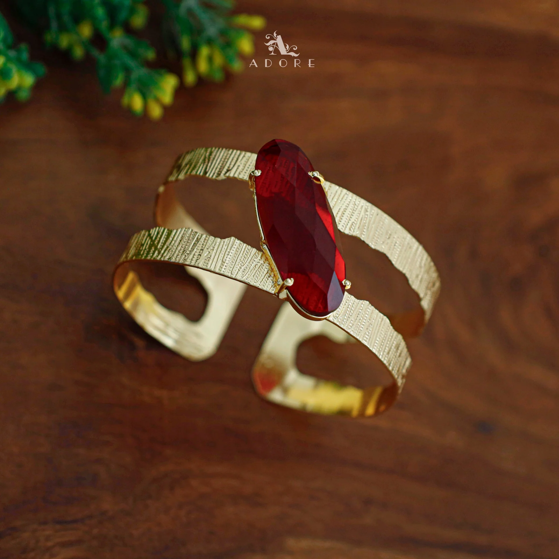 Golden Textured 2 Layer Long Oval Glossy Bangle - Image 5