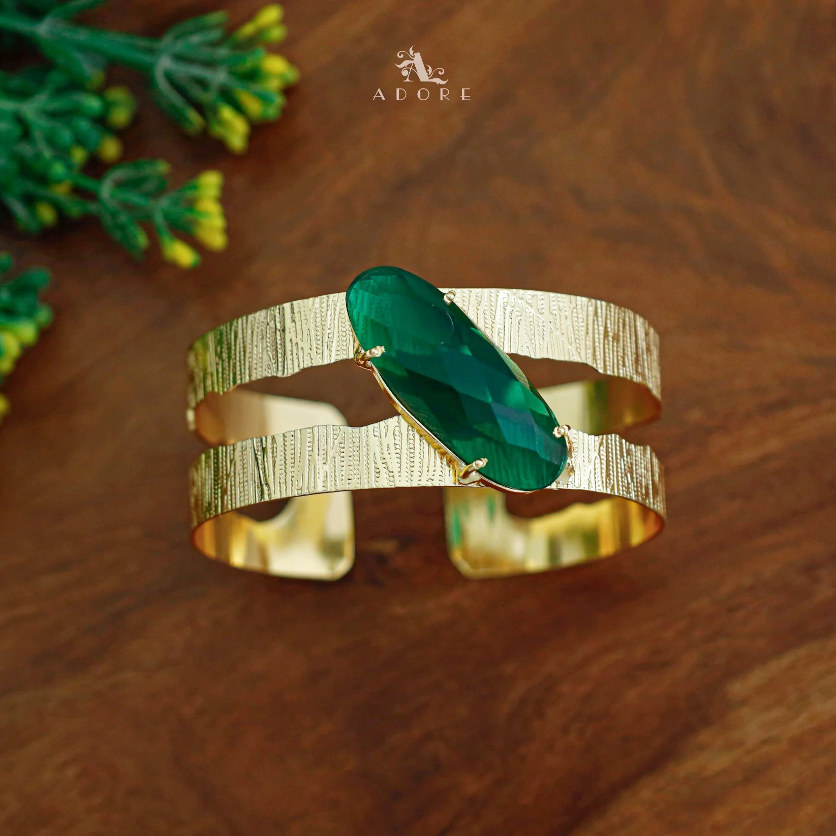 Golden Textured 2 Layer Long Oval Glossy Bangle - Image 6