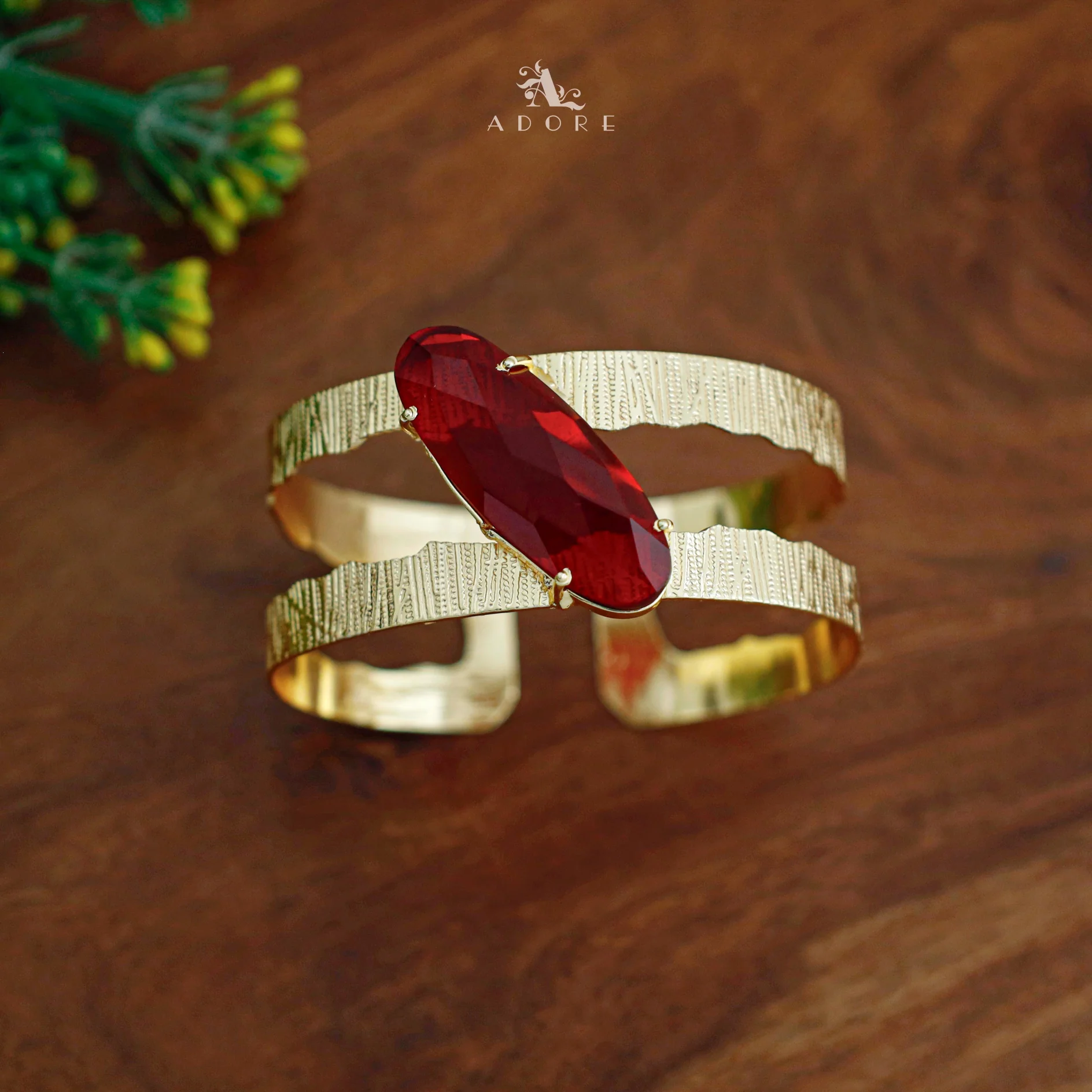Golden Textured 2 Layer Long Oval Glossy Bangle - Image 7