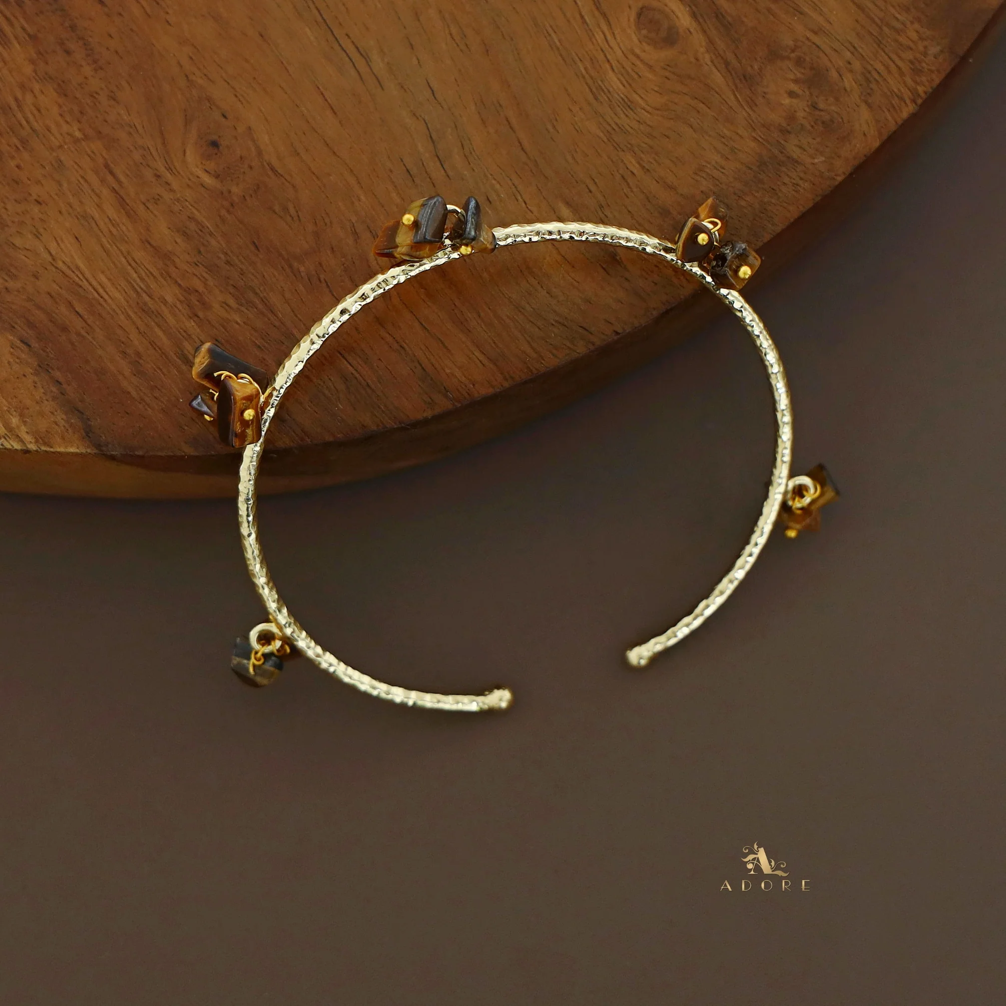 Golden Textured Cluster Stone Bangle - Image 10