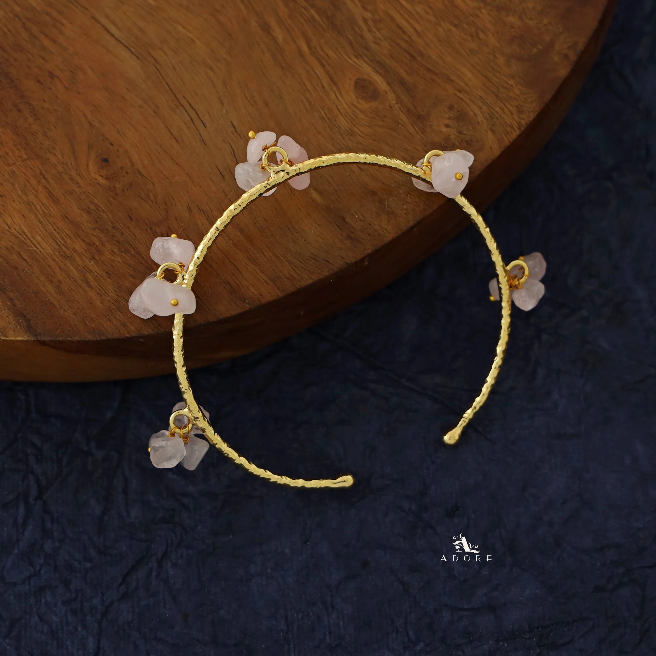 Golden Textured Cluster Stone Bangle - Image 12
