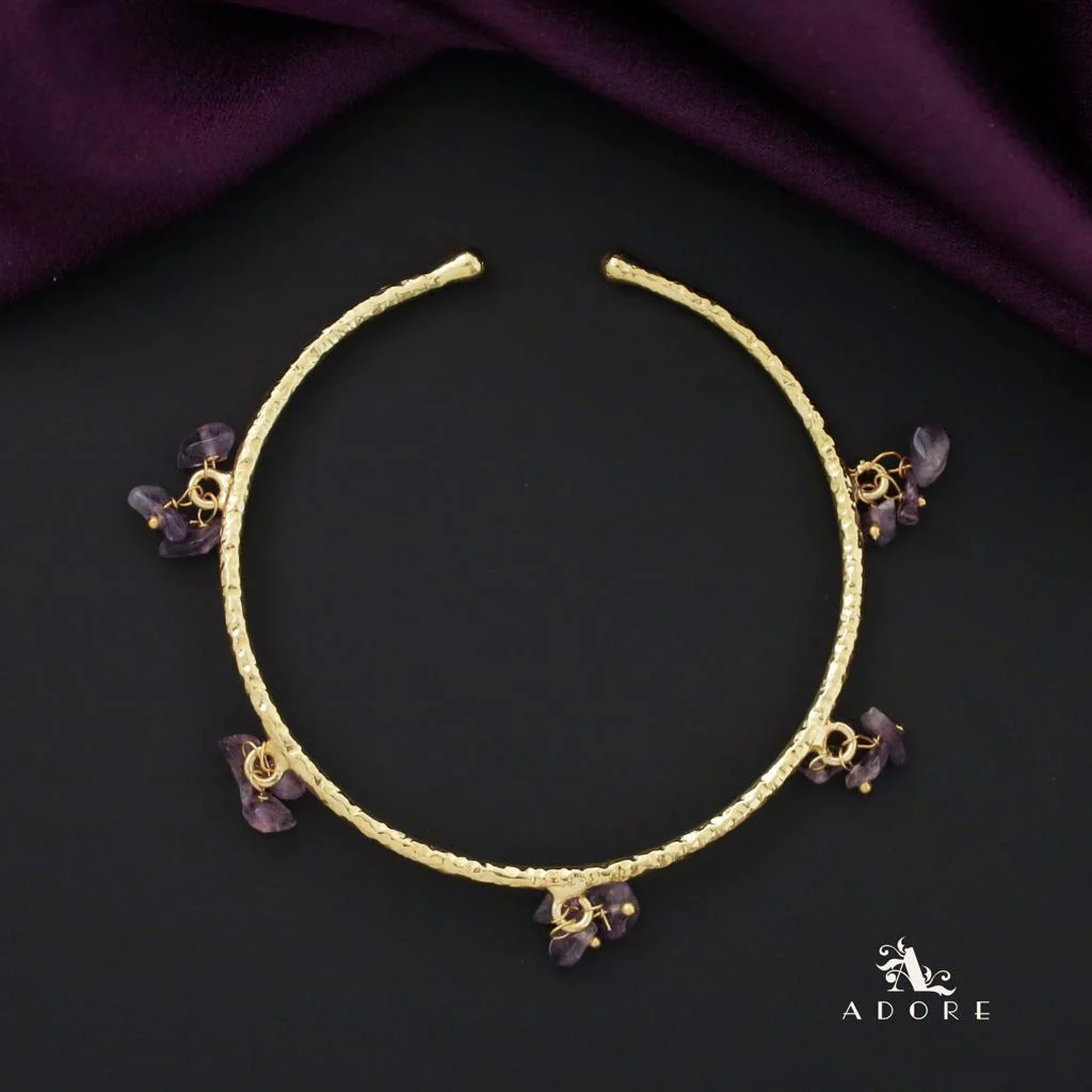Golden Textured Cluster Stone Bangle - Image 2