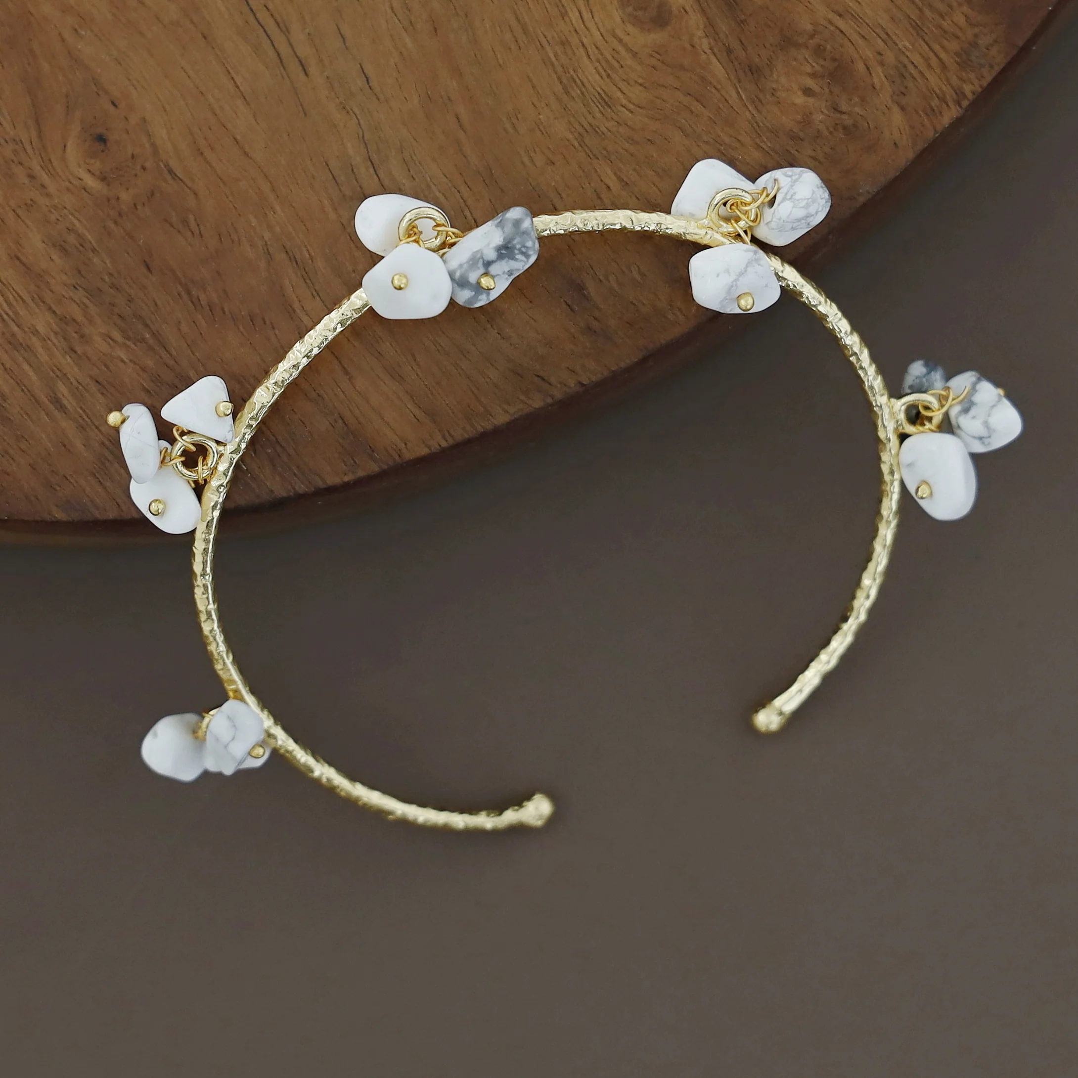 Golden Textured Cluster Stone Bangle - Image 23