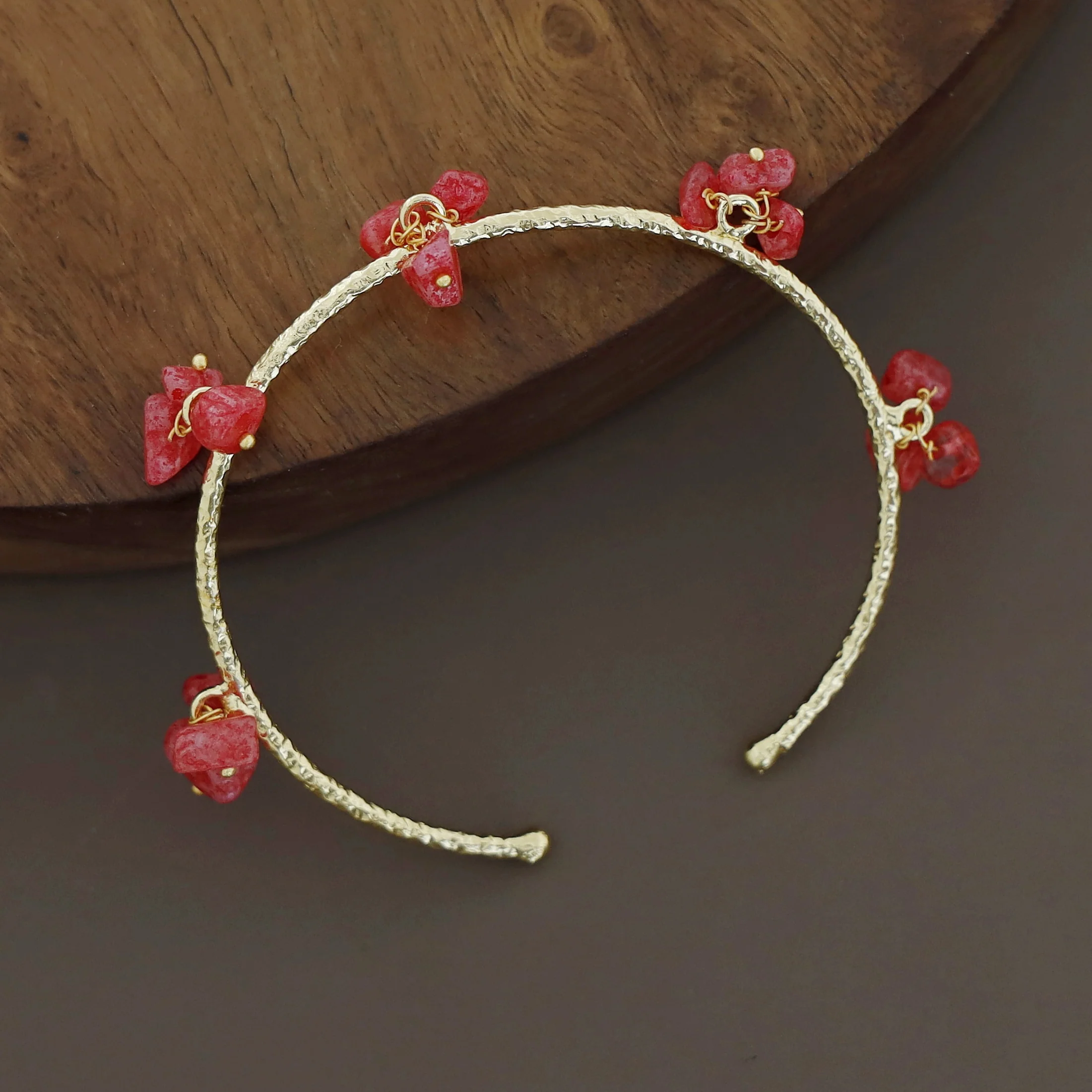 Golden Textured Cluster Stone Bangle - Image 25