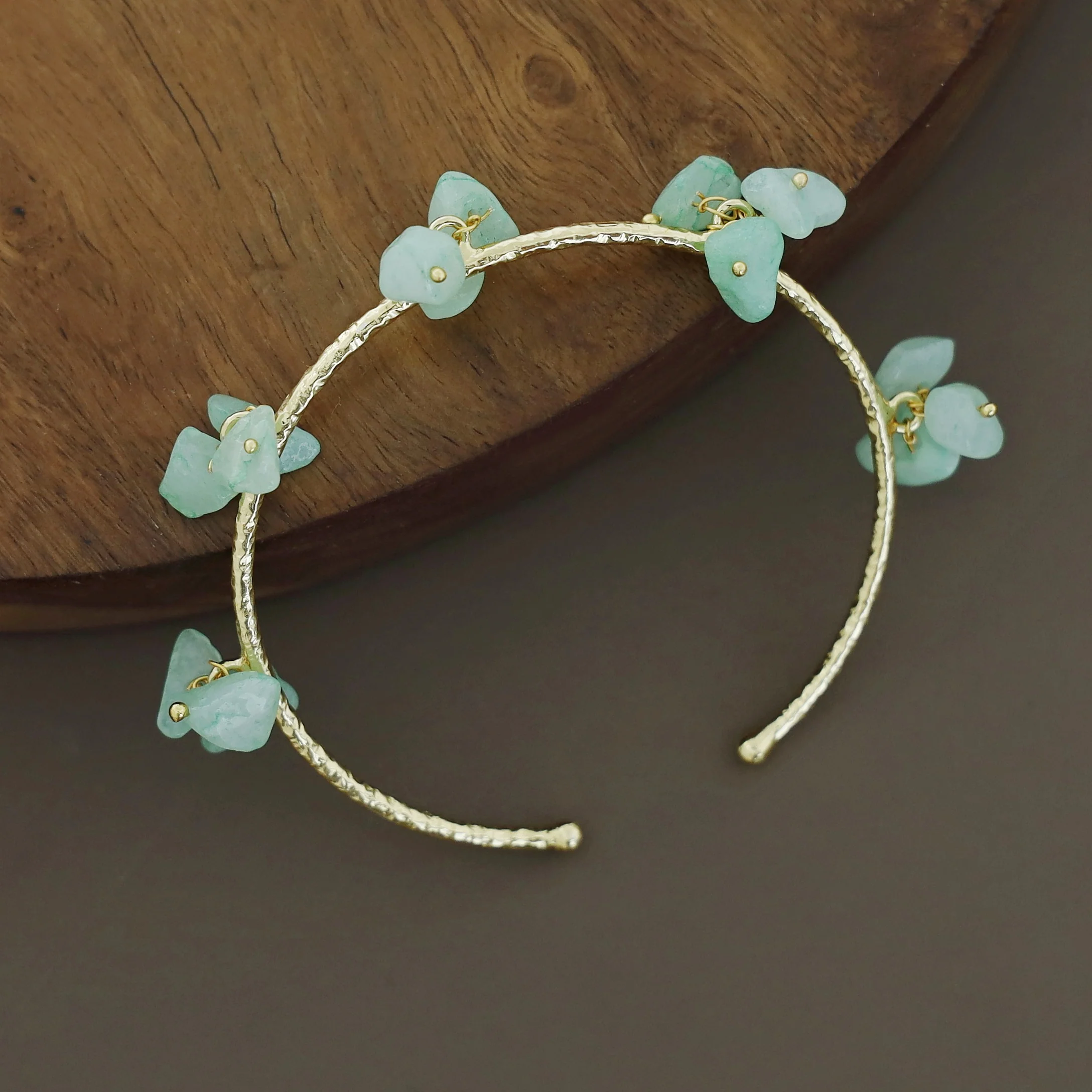 Golden Textured Cluster Stone Bangle - Image 4