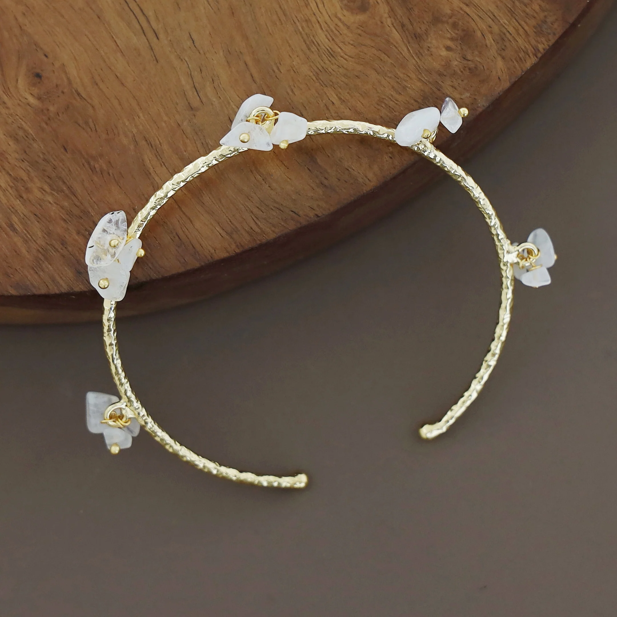 Golden Textured Cluster Stone Bangle - Image 5