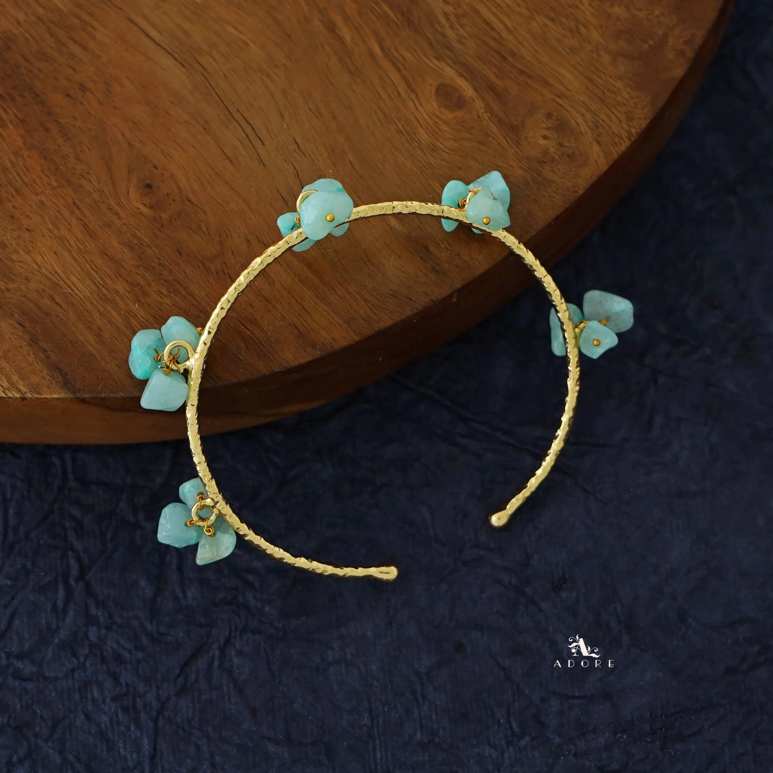 Golden Textured Cluster Stone Bangle - Image 7